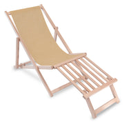 Wooden deck chair with wooden footrest Linen imitation Desert Sand