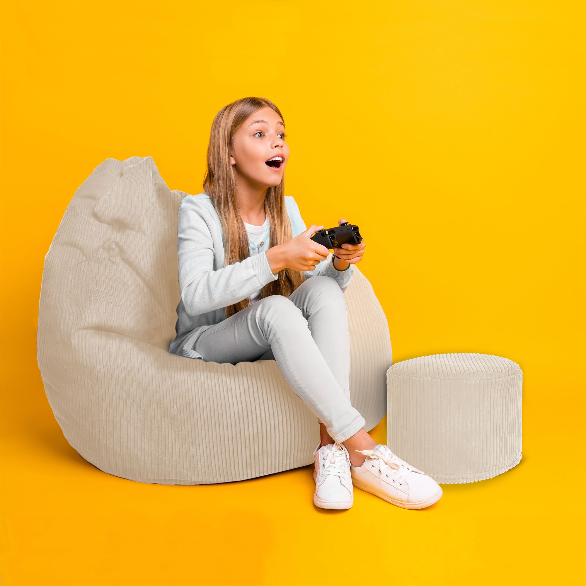 Round pouf footrest Lincoln Vanilla Ice-S