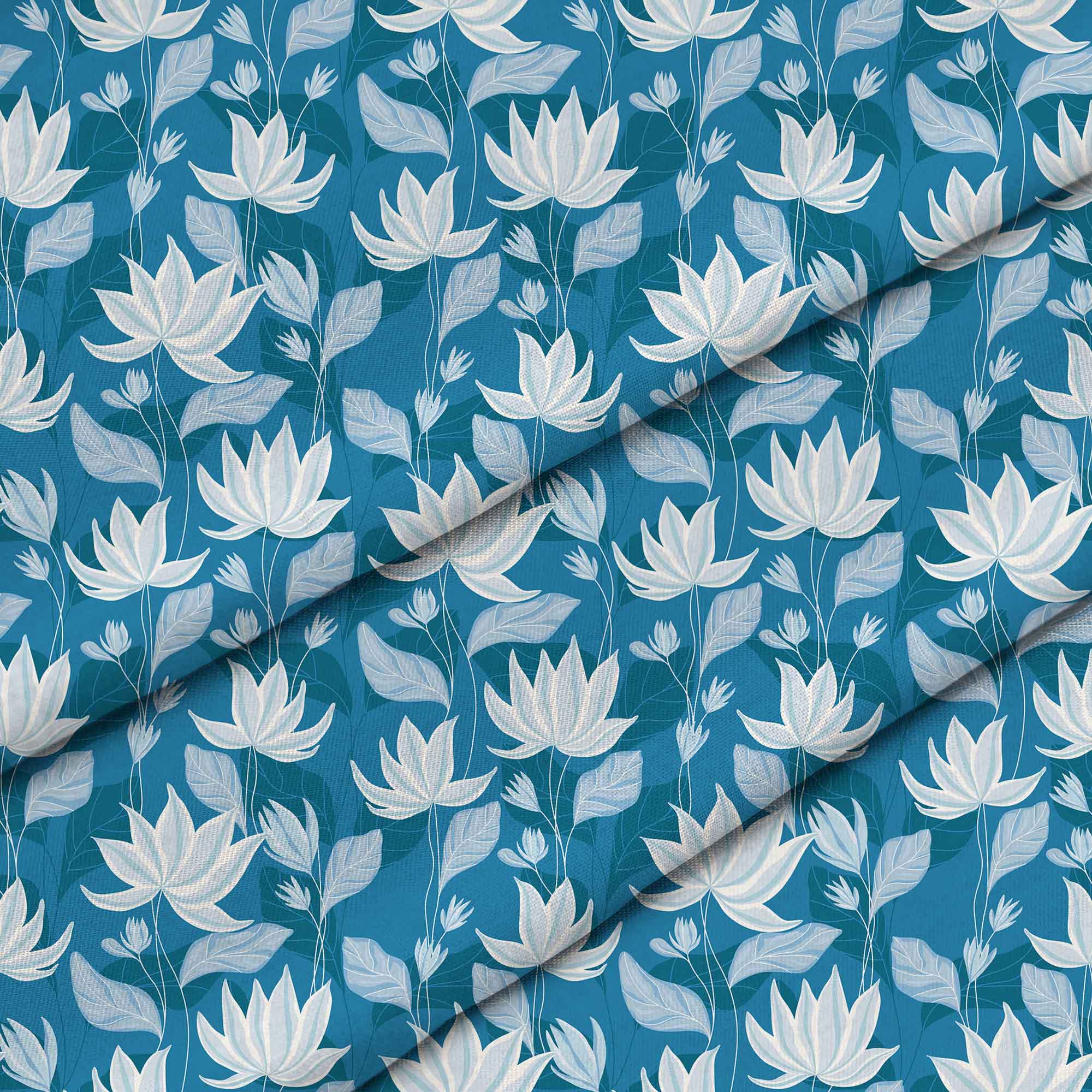 Blue Water Lily-Tablecloth Fabric