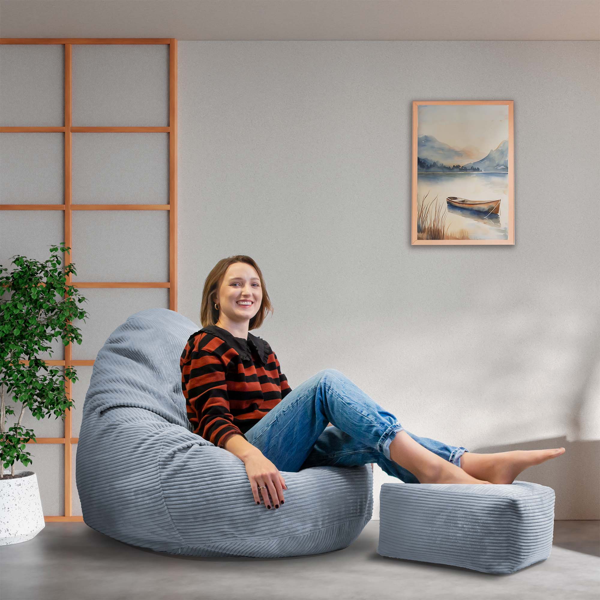 Paradise Pouf with Footstool Baltic Sea