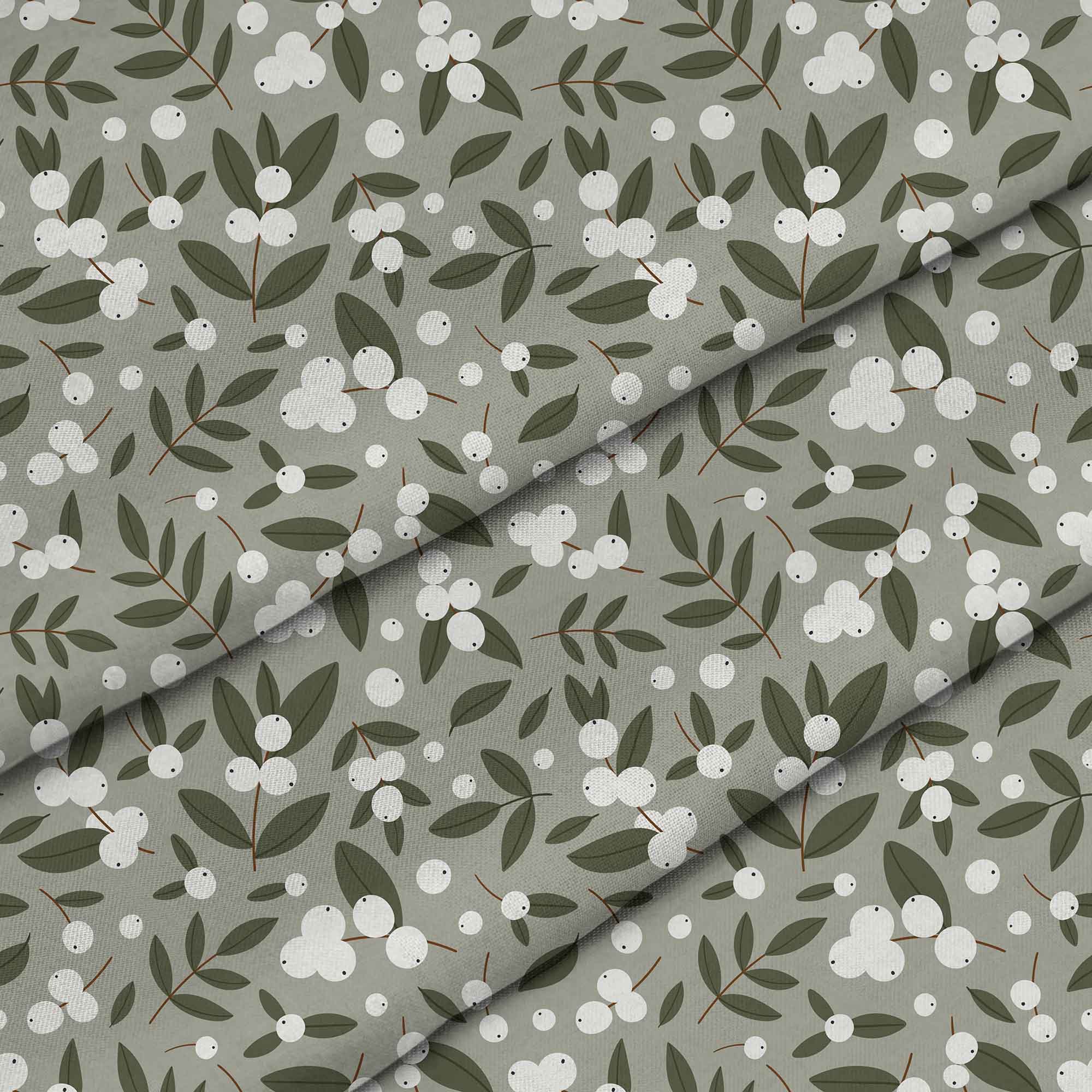 White Berries on Olive Tablecloth Fabric