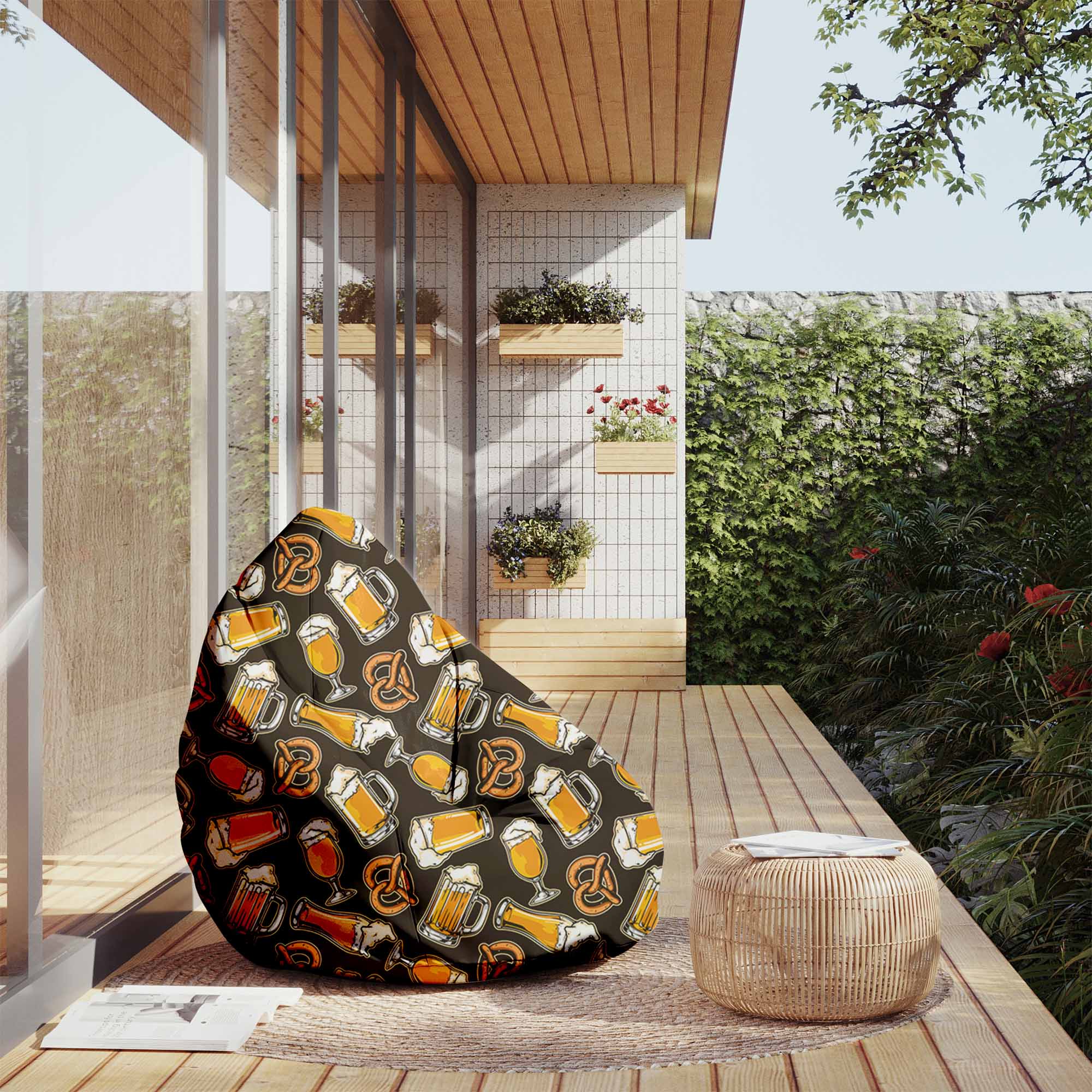 Pearshape Pouf with Footrest Beer And Pretzels-Oxford