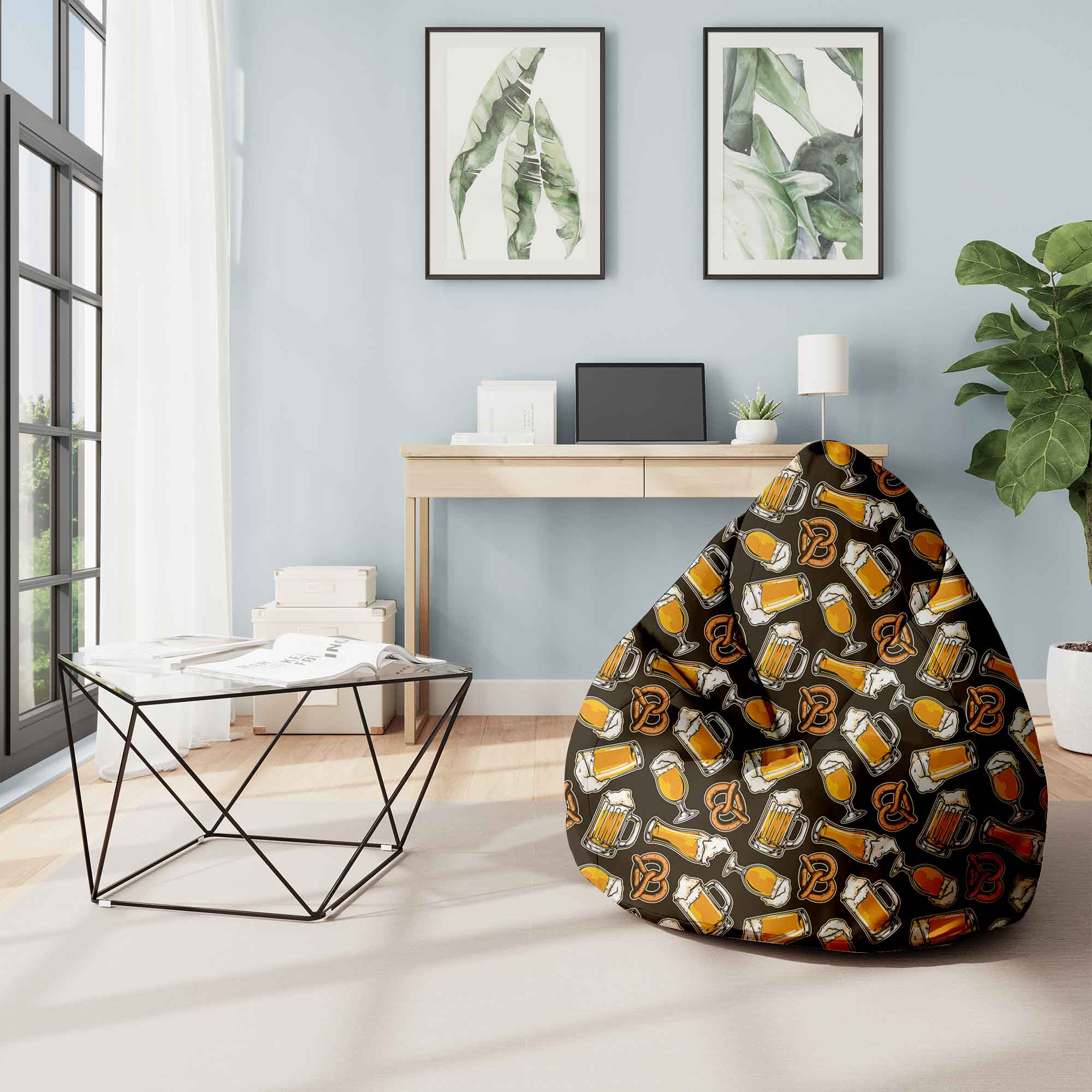 Pearshape Pouf with Footrest Beer And Pretzels