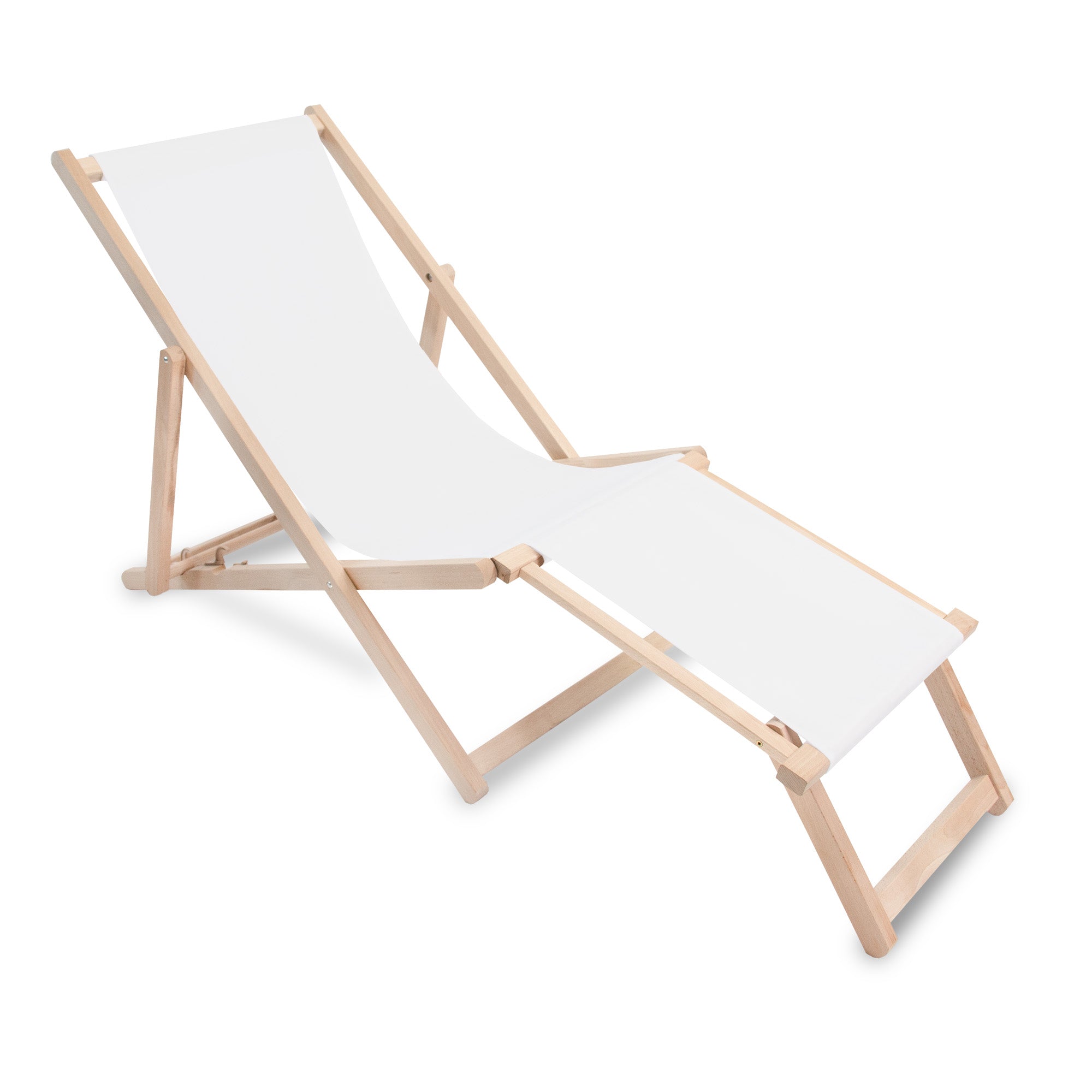 Wooden deck chair with footrest White