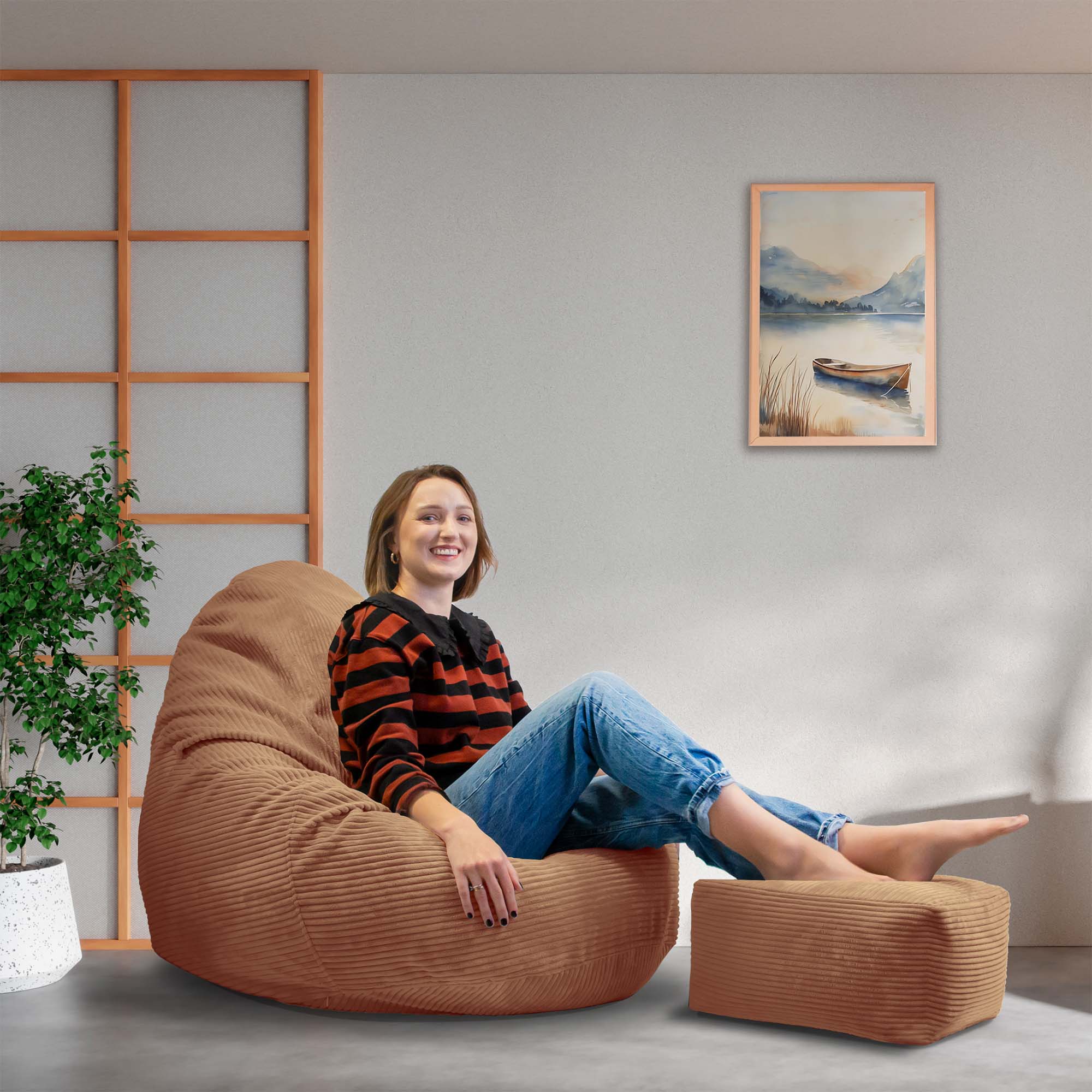 Paradise Pouf with Footstool Brown Bear