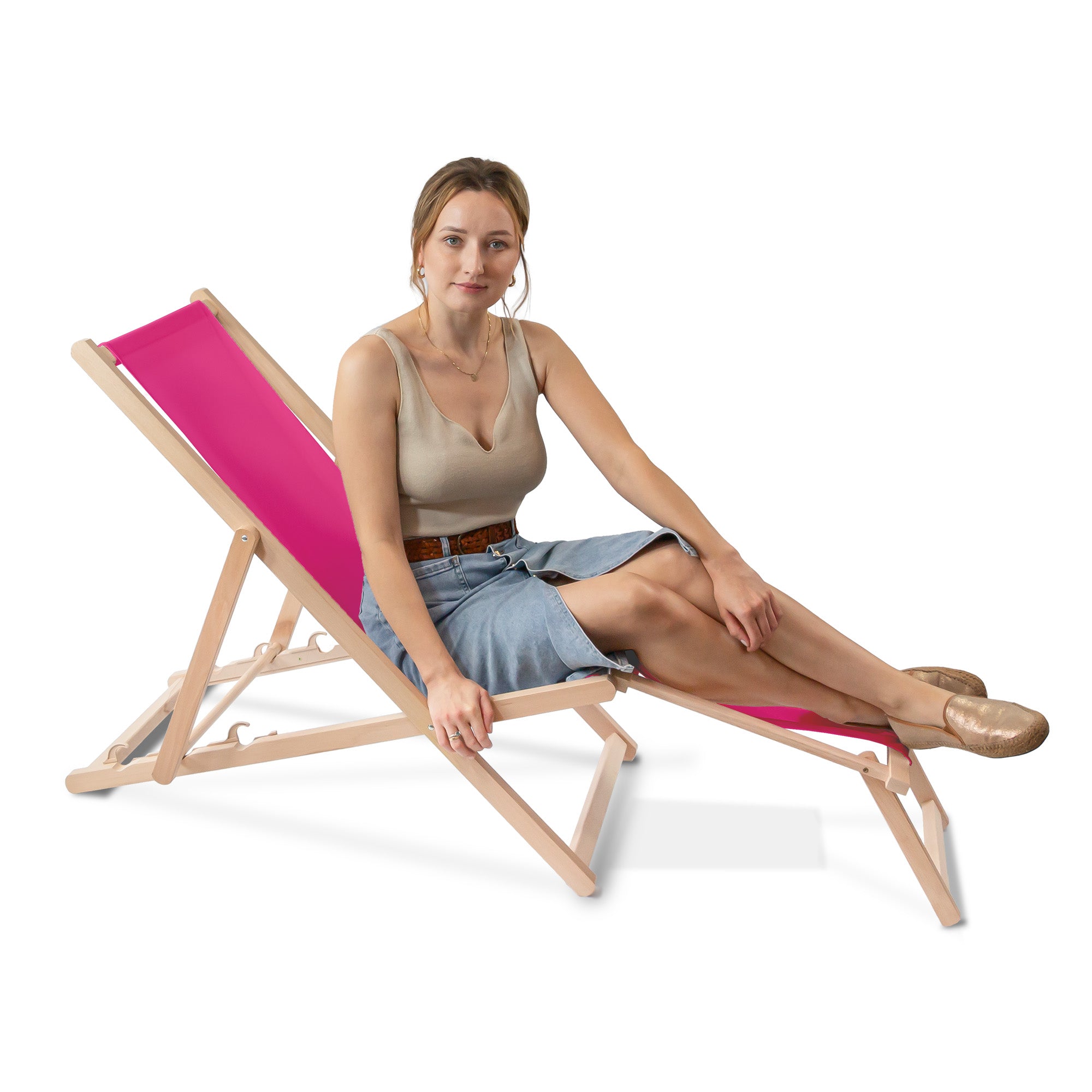 Wooden deck chair with footrest Rose