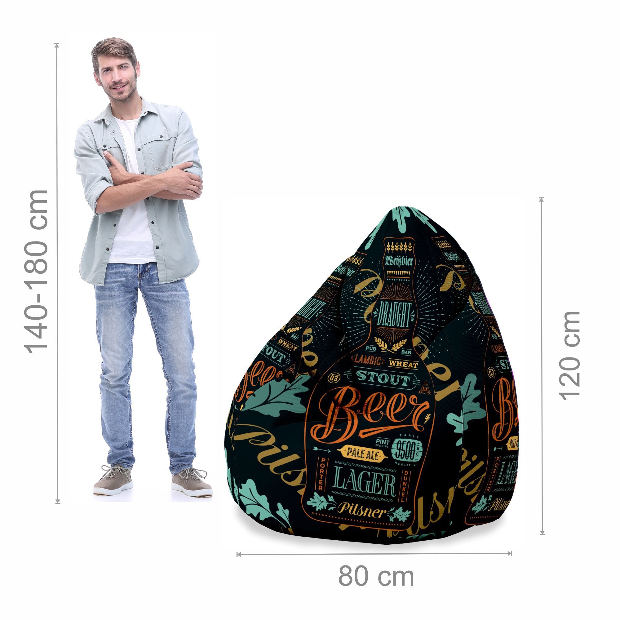 Sitzpouf Birnenform mit Fußstütze Schwarzes Bier-Samt