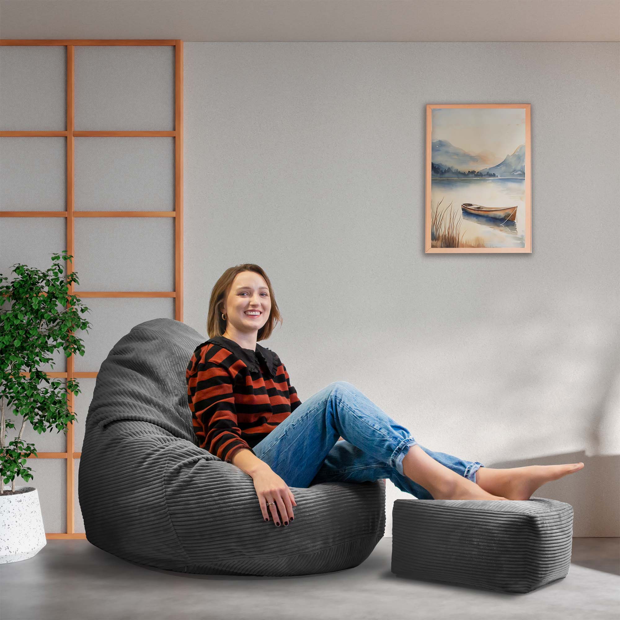 Paradise Hocker mit Fußstütze Granitgrau-S