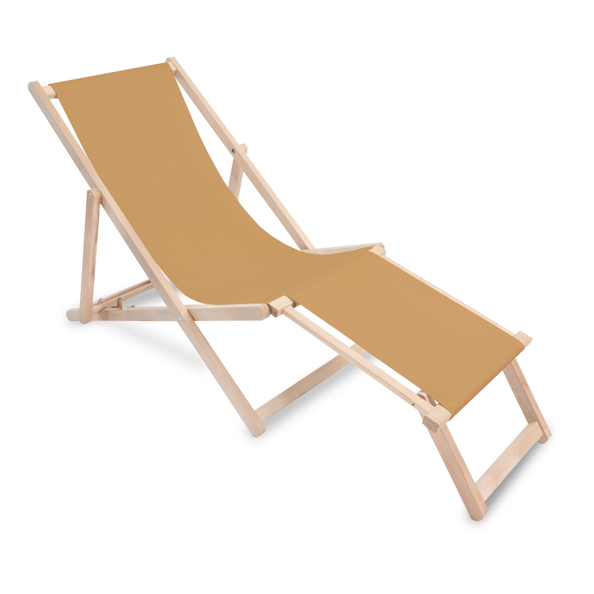 Wooden deck chair with footrest Beige