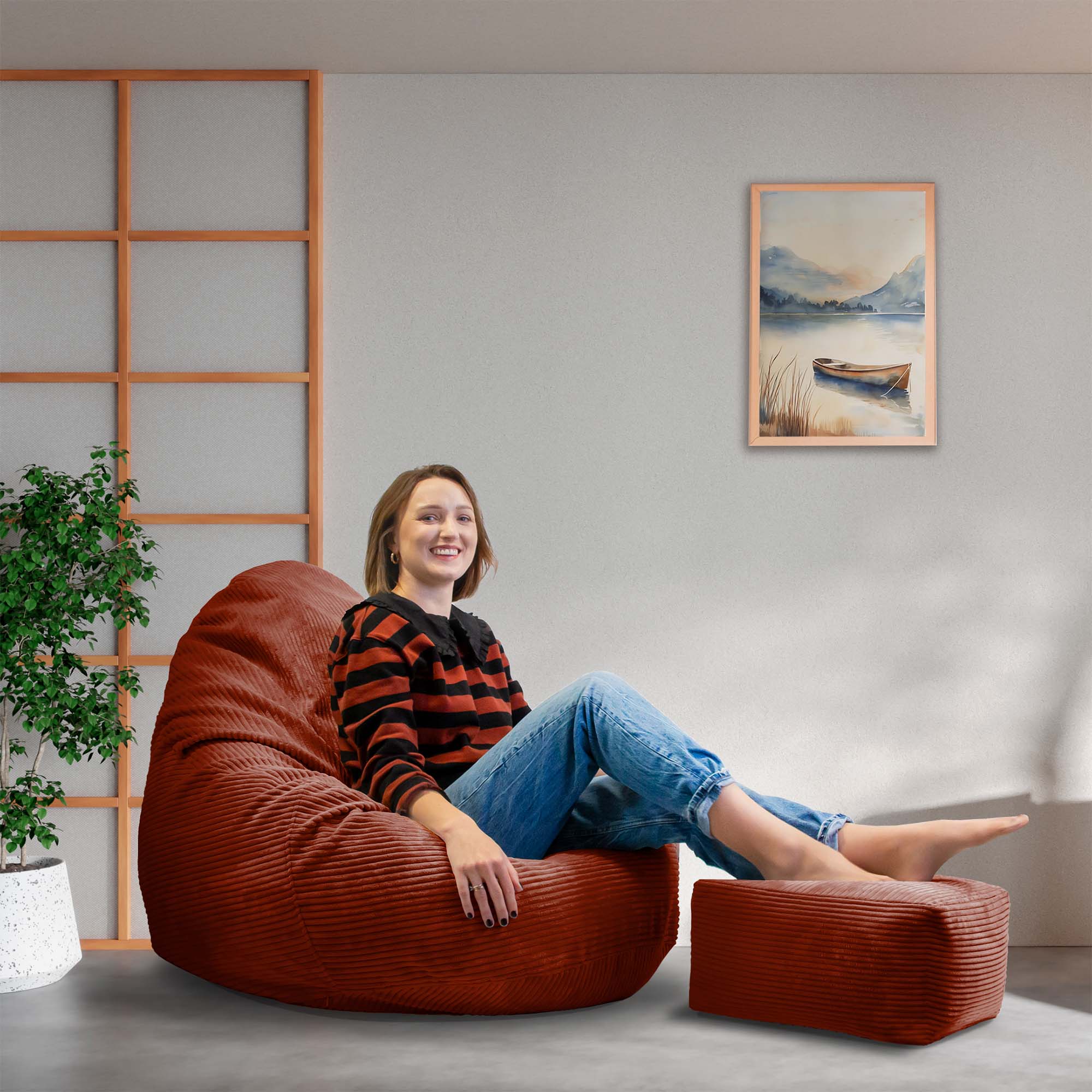 Paradise Hocker mit Fußstütze Indisches Braun
