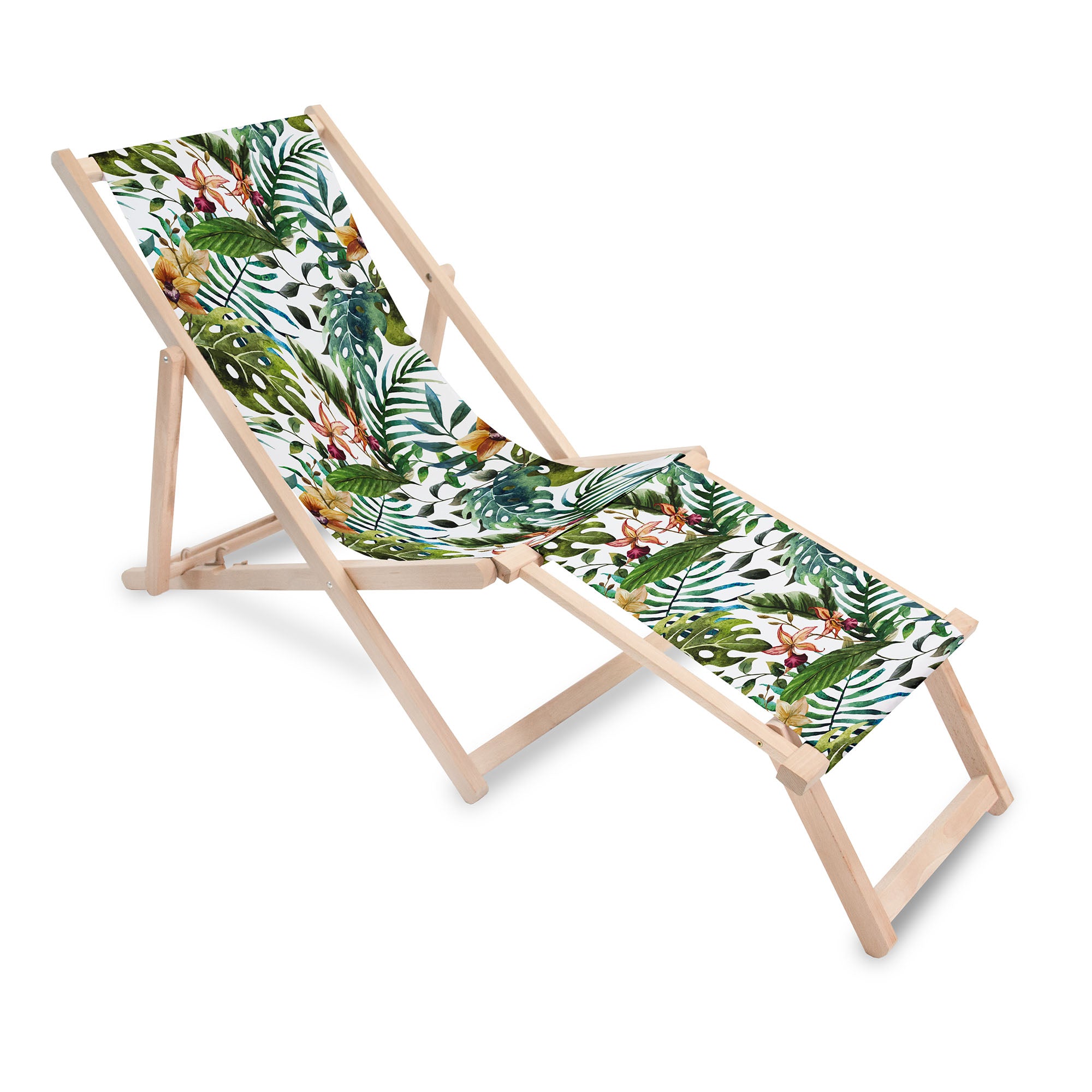Wooden deck chair with footrest Floral Watercolor