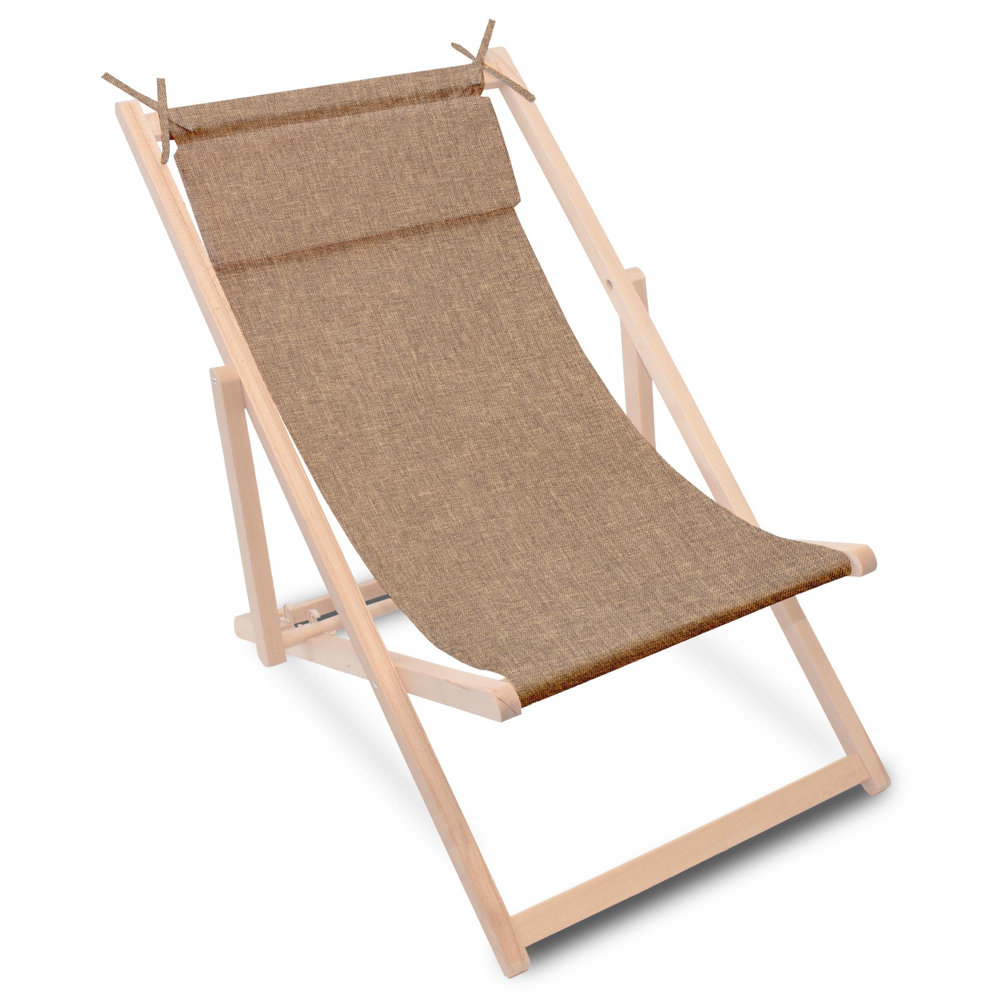 Wooden Deck Chair with Cushion Linen Imitation Cinnamon
