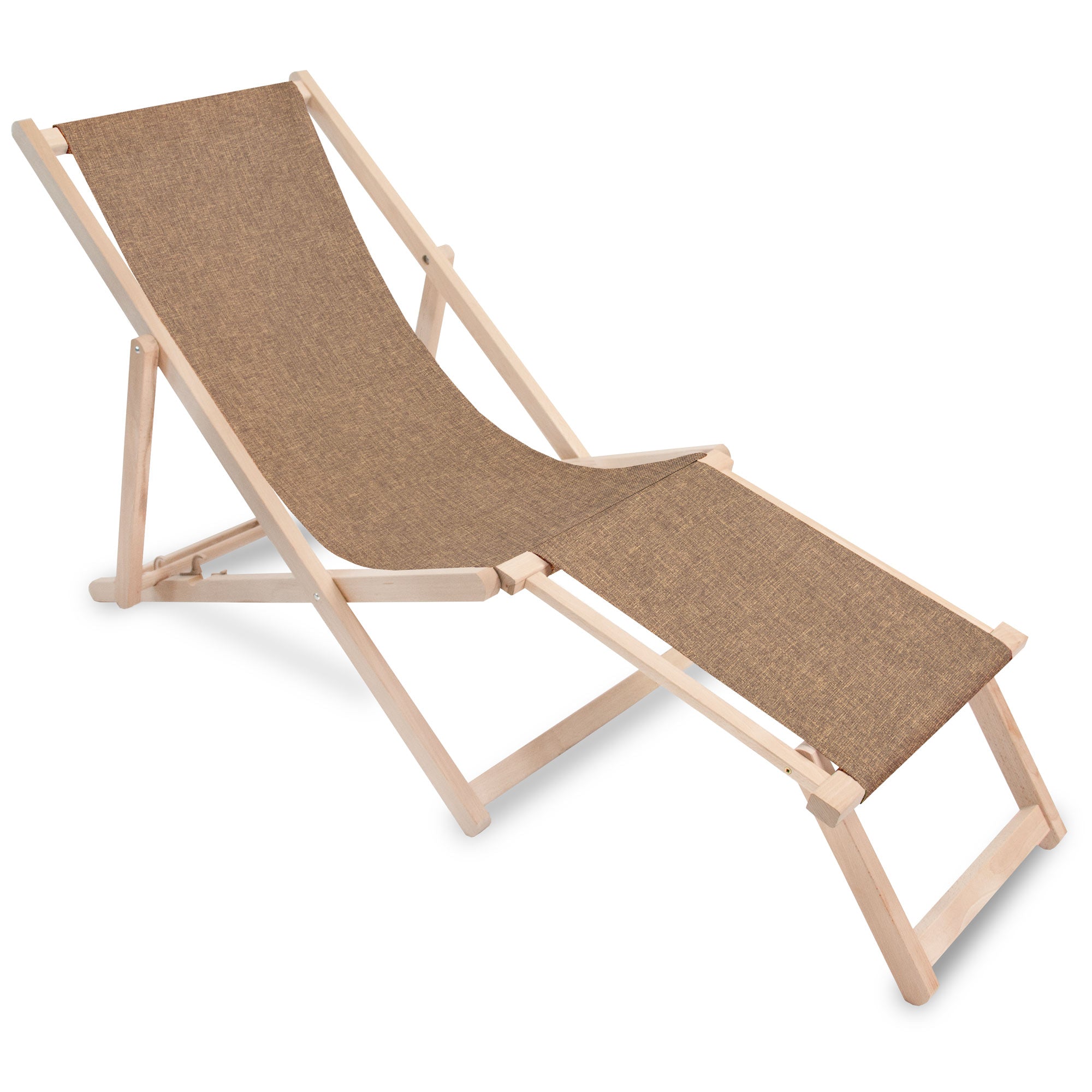 Wooden deck chair with footrest Linen imitation Cinnamon