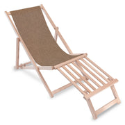 Wooden deck chair with wooden footrest Linen imitation Cinnamon