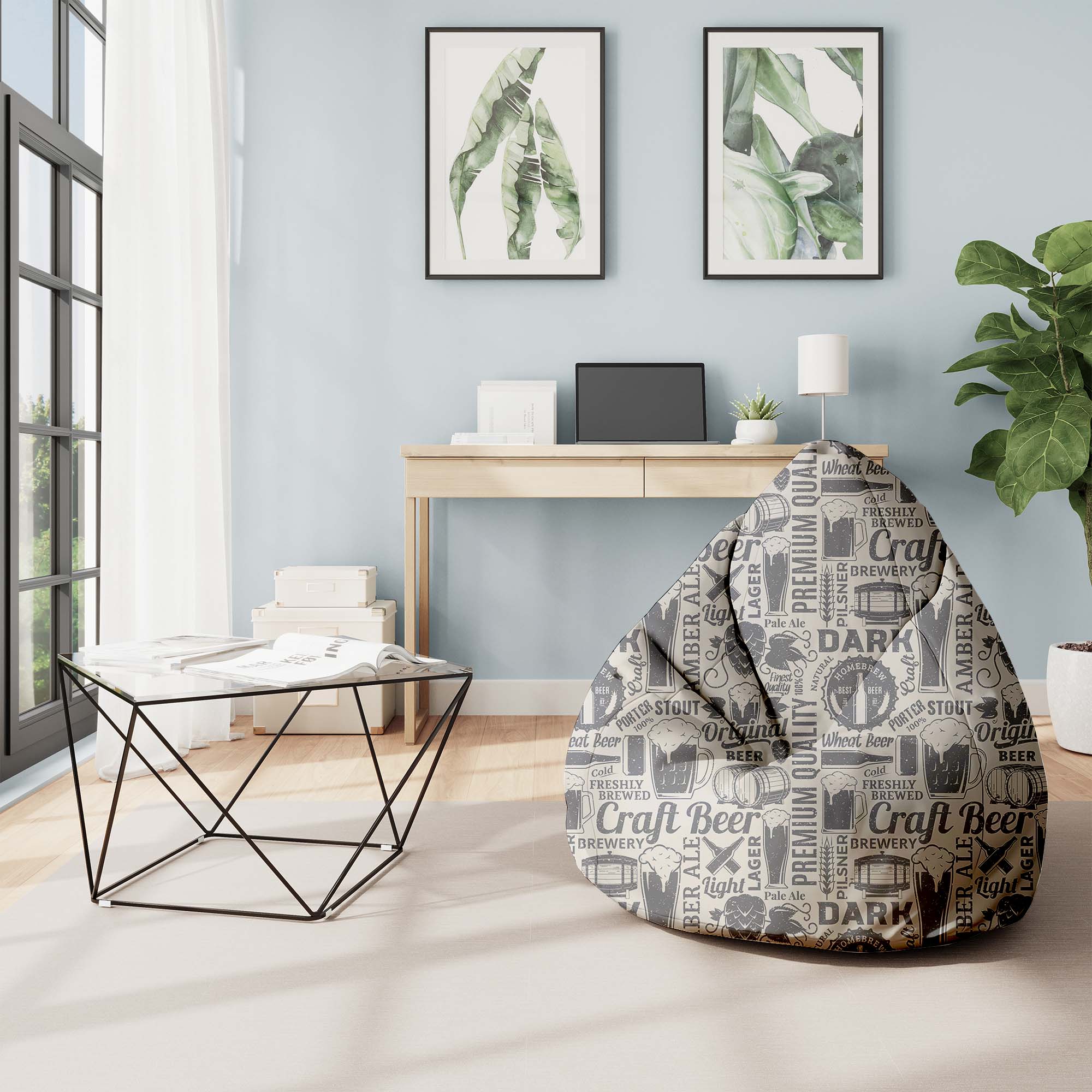 Pearshape Pouf with Footrest Beer-Velvet