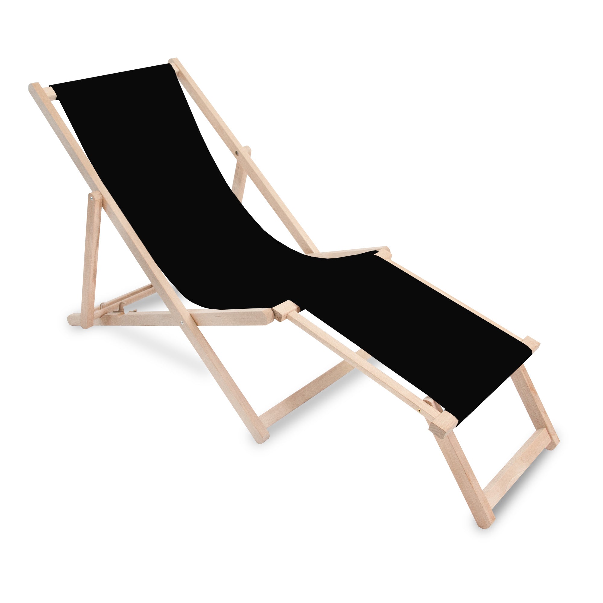 Wooden deck chair with footrest Black