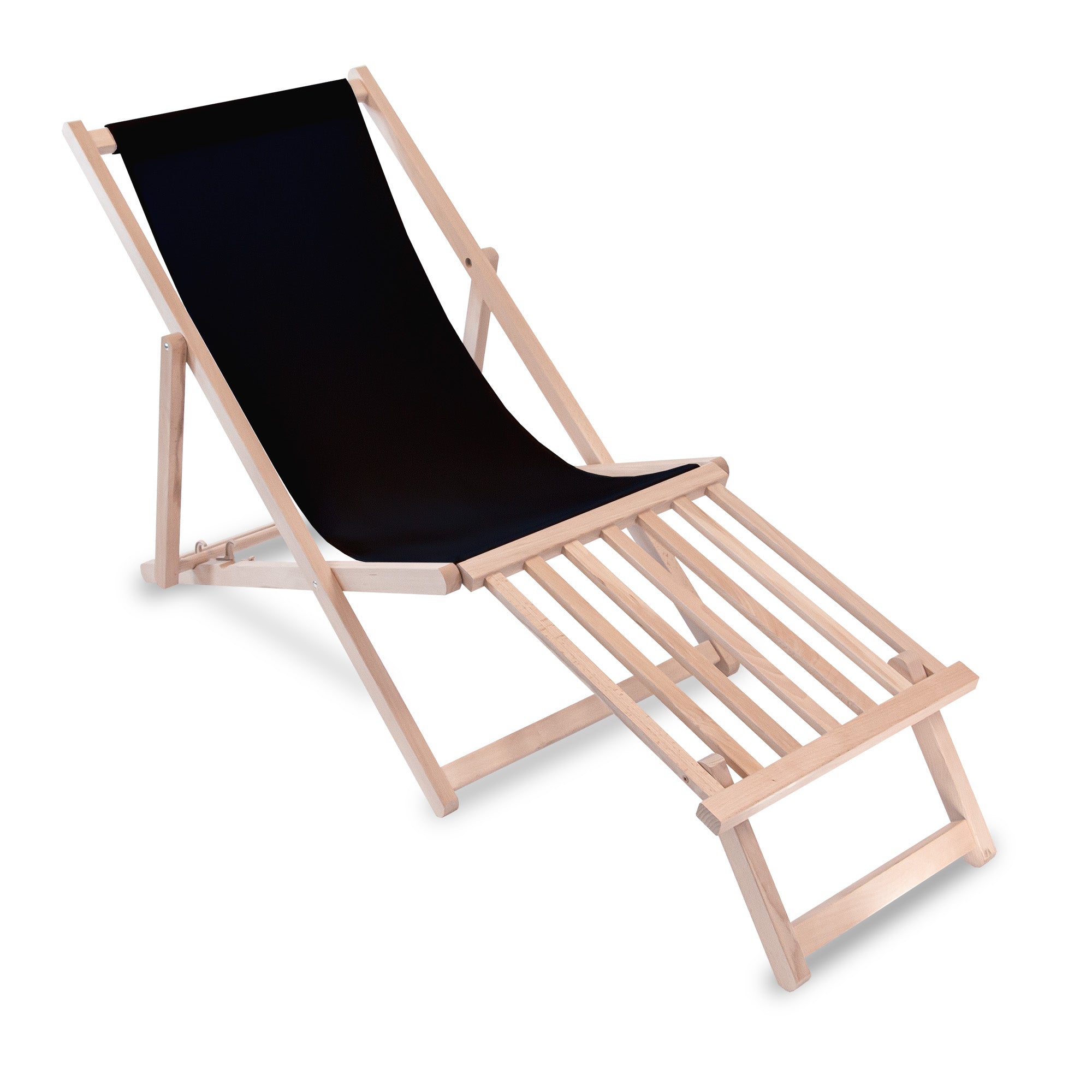 Wooden deck chair with wooden footrest Black