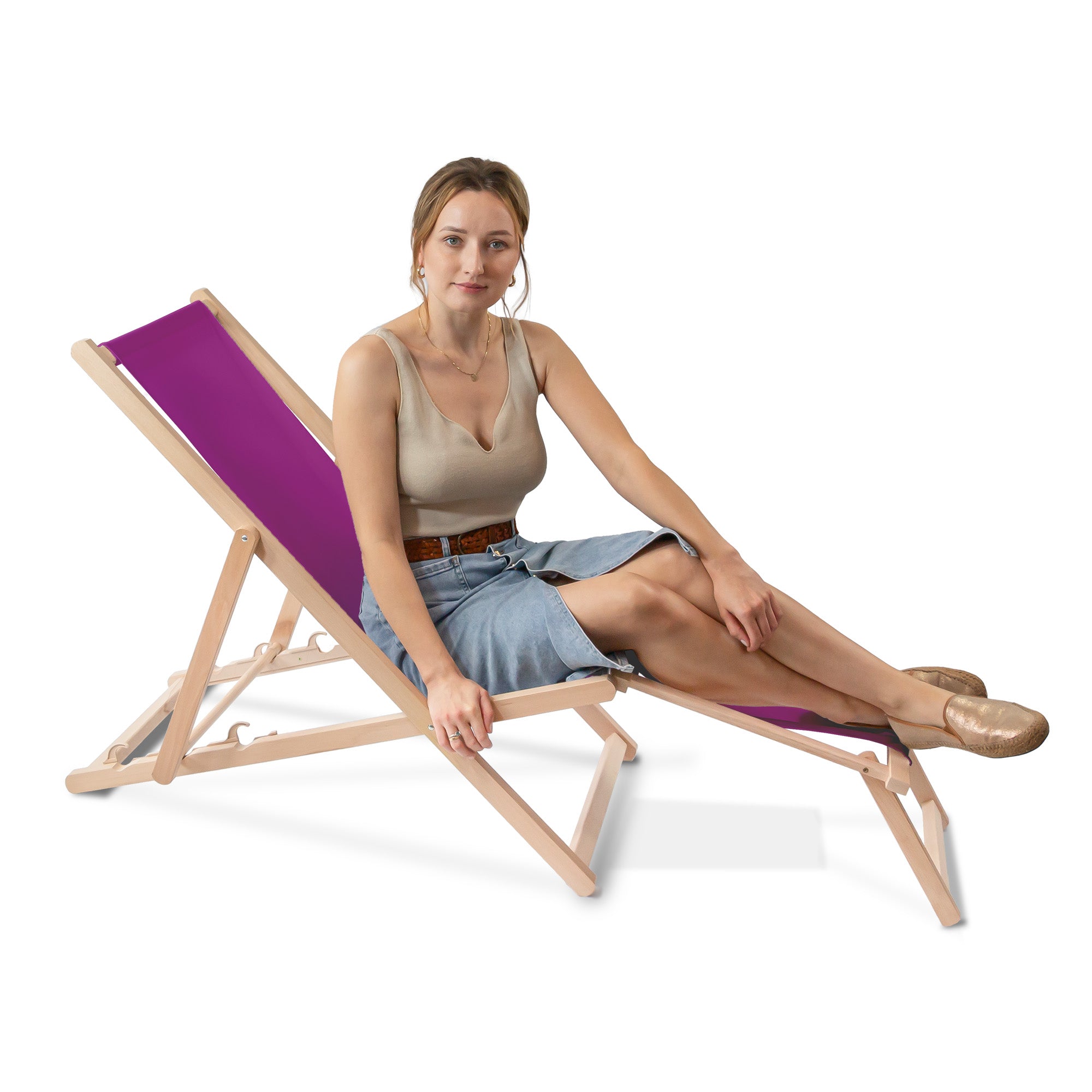 Wooden deck chair with footrest Purple