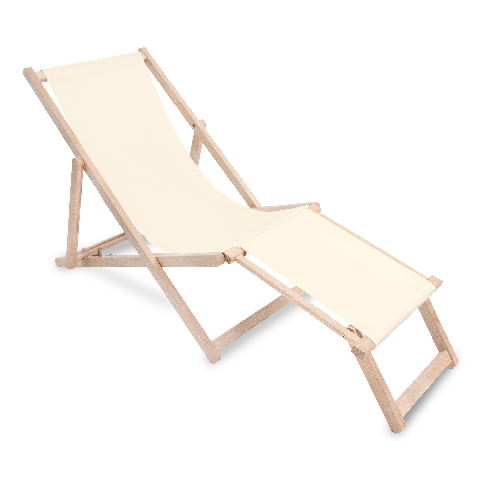 Wooden deck chair with footrest Creme