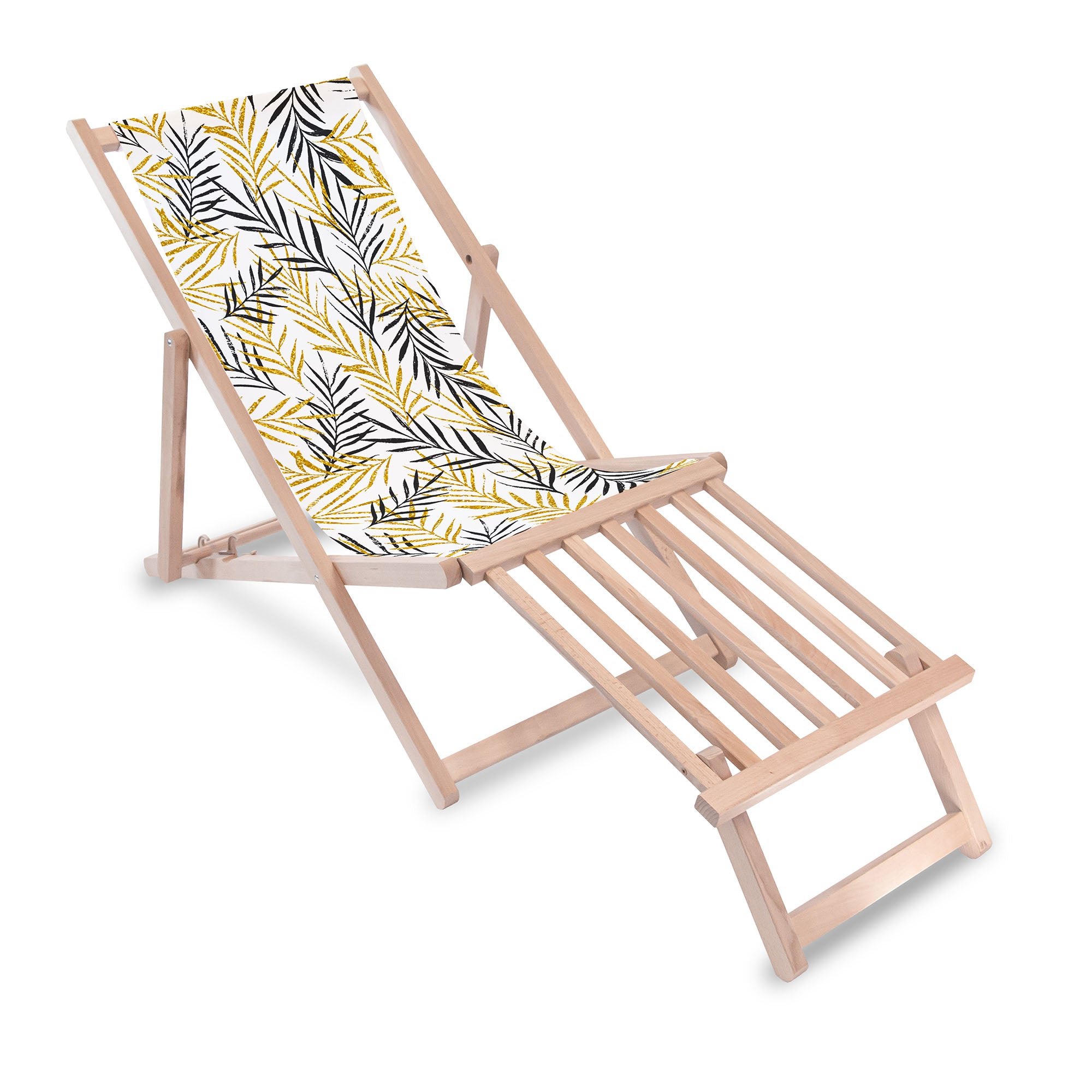 Wooden deck chair with wooden footrest Gold Leaf