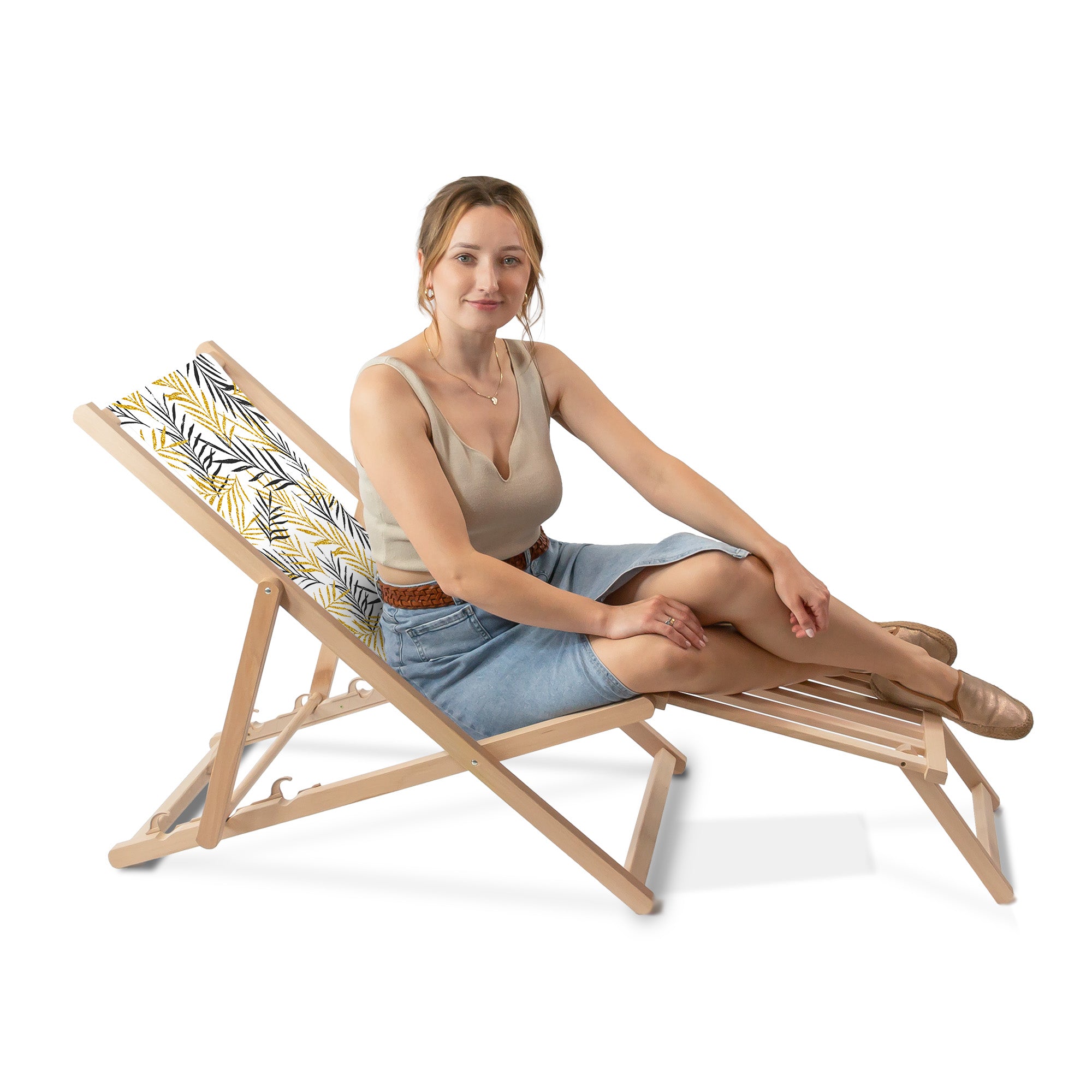 Wooden deck chair with wooden footrest Gold Leaf