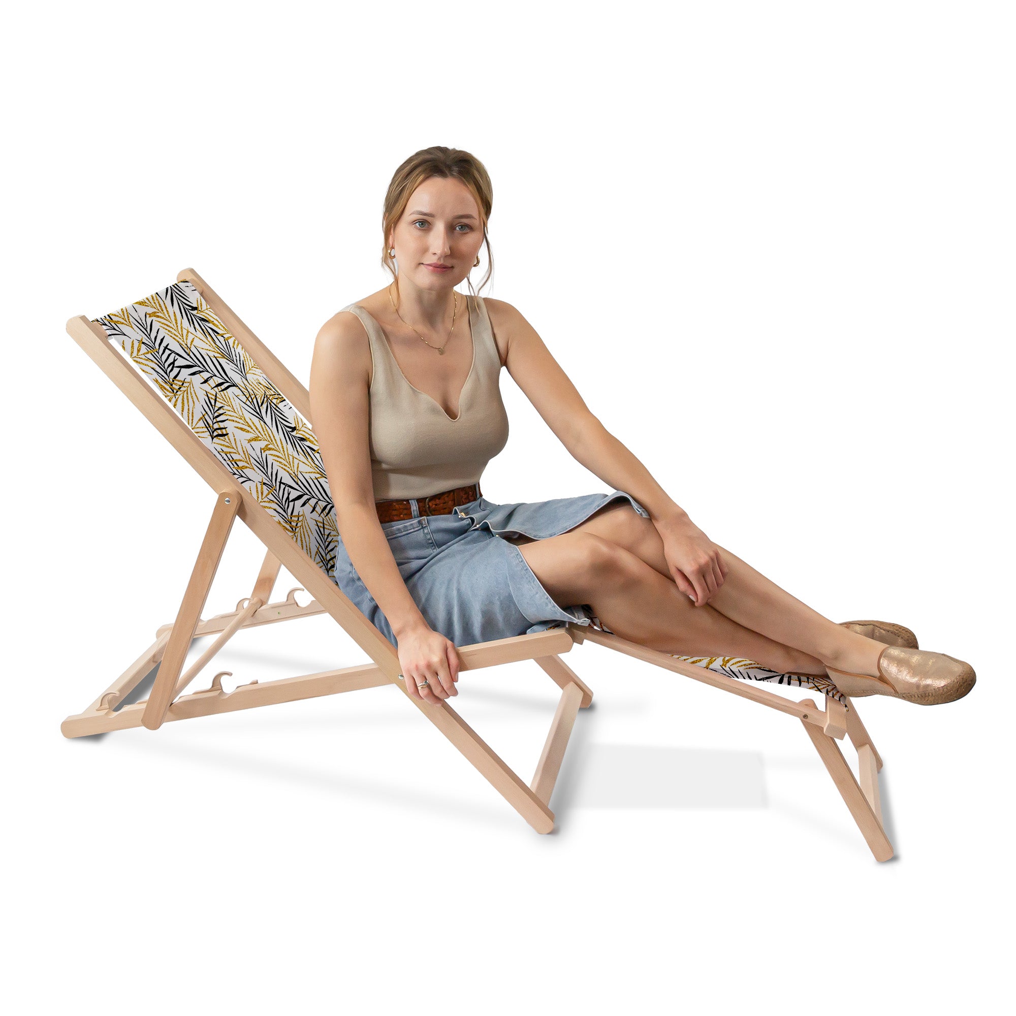Wooden deck chair with footrest Gold Leaf