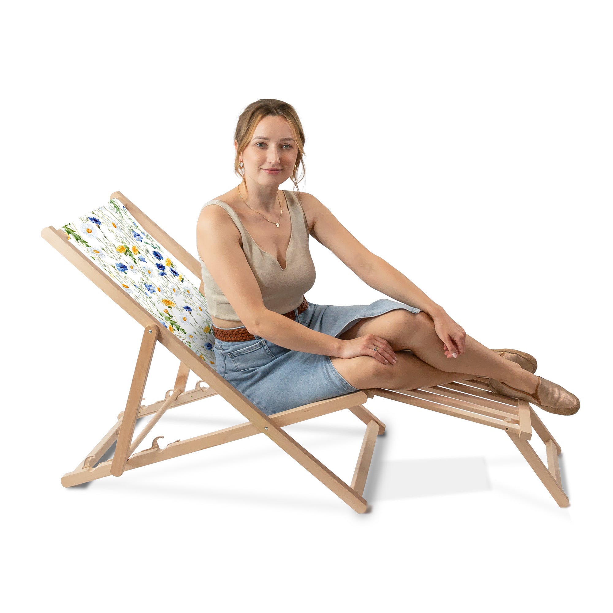 Wooden deck chair with wooden footrest Country Meadow