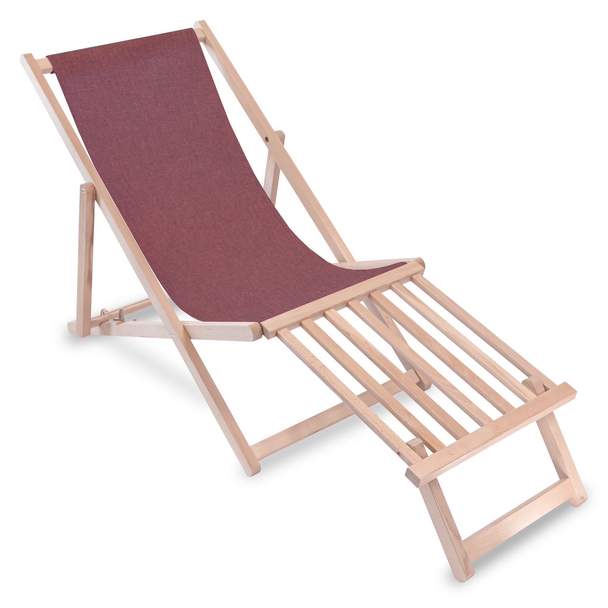 Wooden deck chair with wooden footrest Linen imitation Fiery Aurora