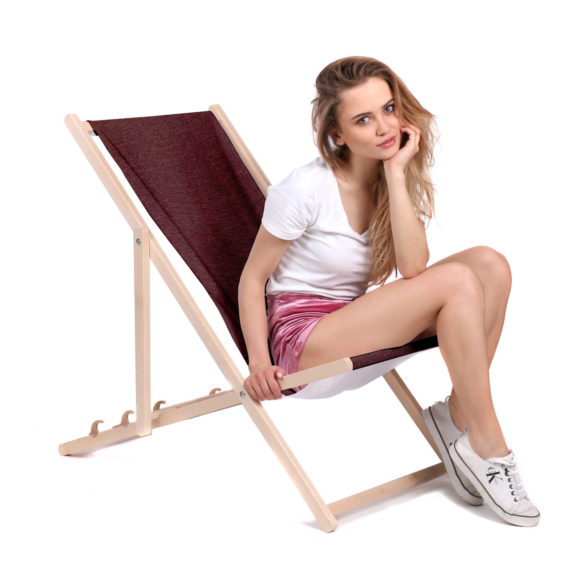 Wooden Deck Chair Linen Imitation Fiery Aurora