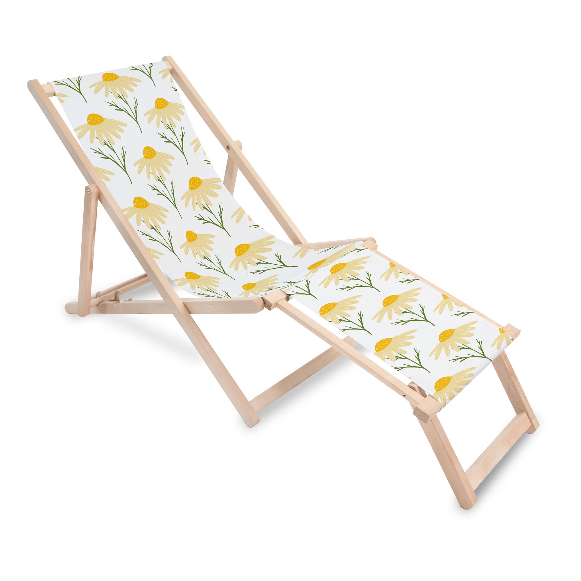 Wooden deck chair with footrest Yellow Cute Daisy Flowers