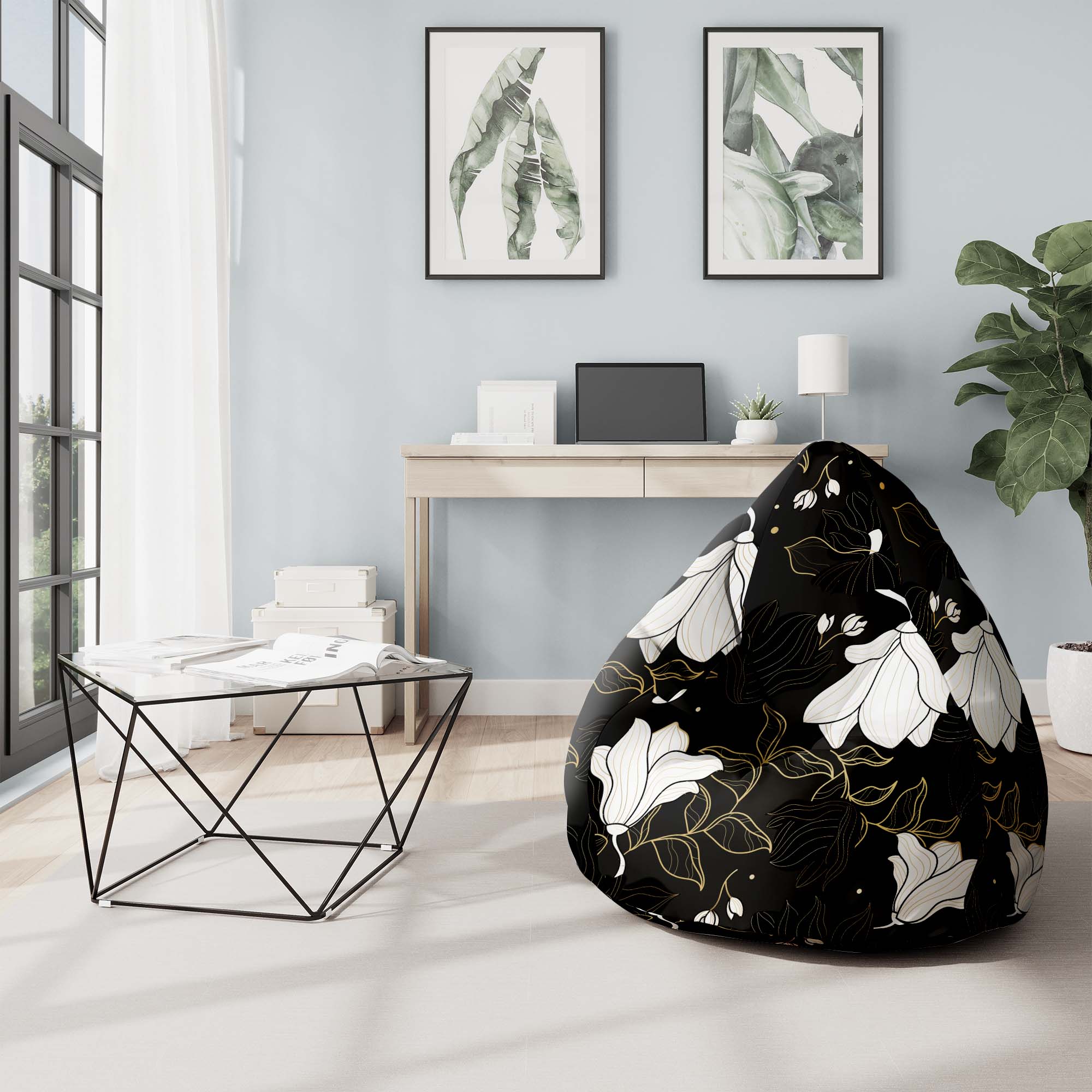 Pearshape Pouf Bohemian Flowers-S-Oxford