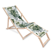 Wooden deck chair with footrest Monstera Green Leaf
