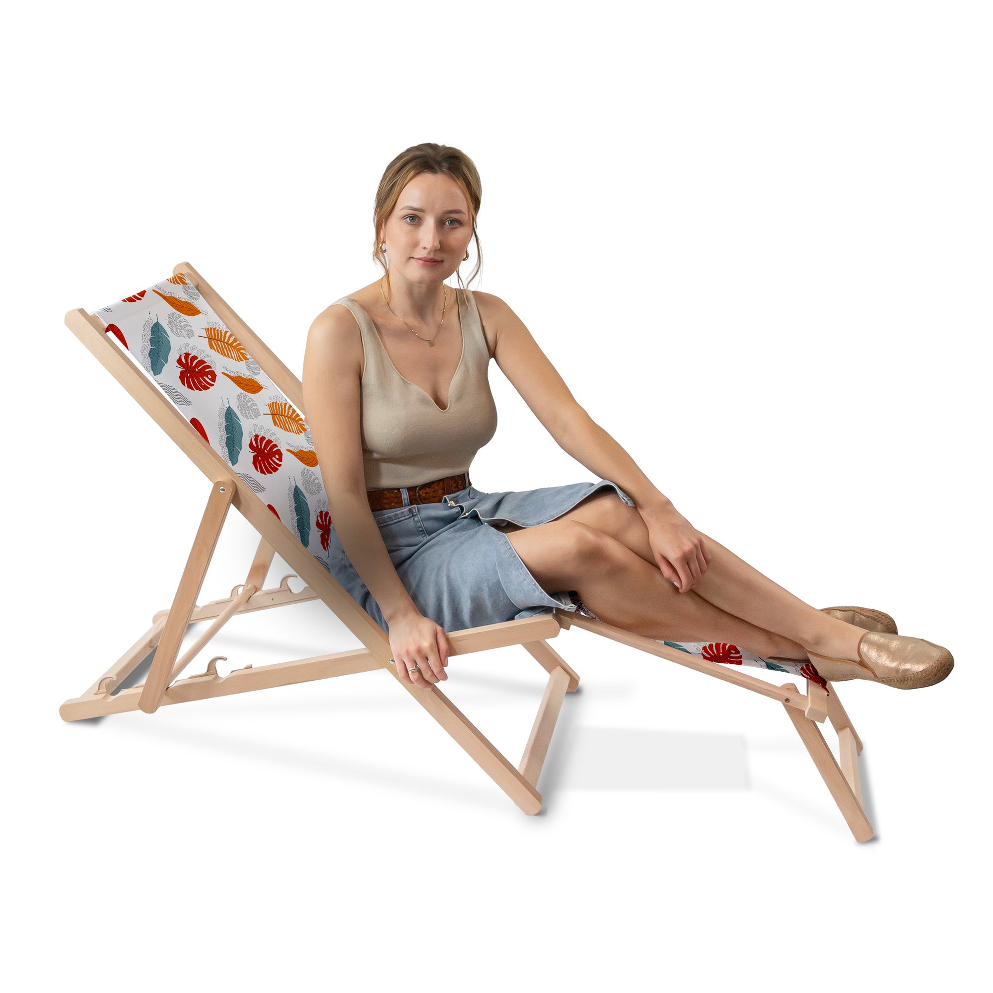Wooden deck chair with footrest Simple Leaves