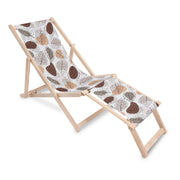 Wooden deck chair with footrest Monstera Lineart