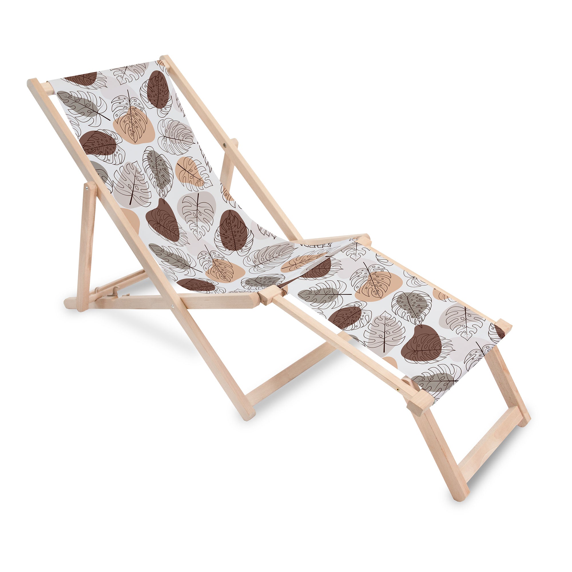 Wooden deck chair with footrest Monstera Lineart