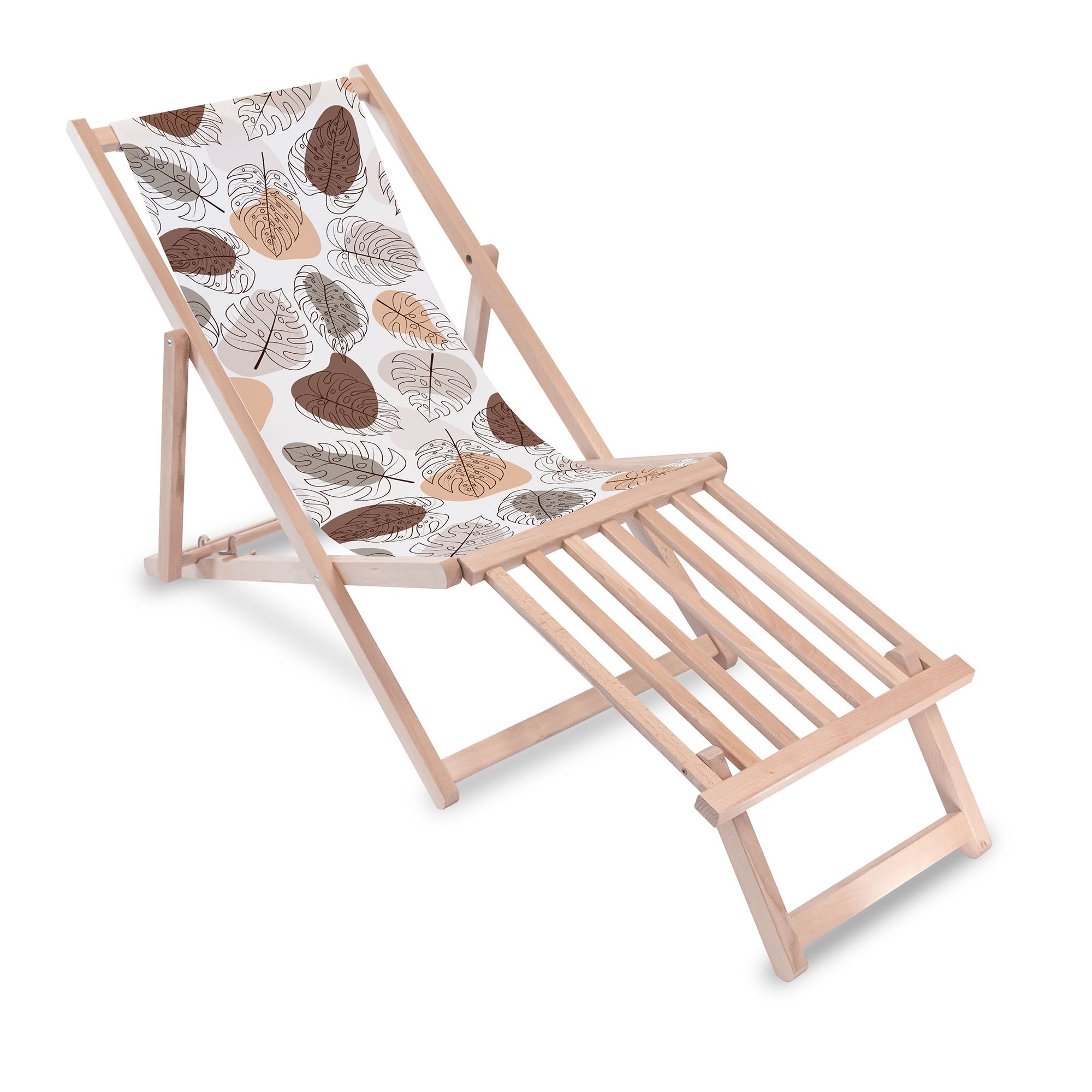 Wooden deck chair with wooden footrest Monstera Lineart