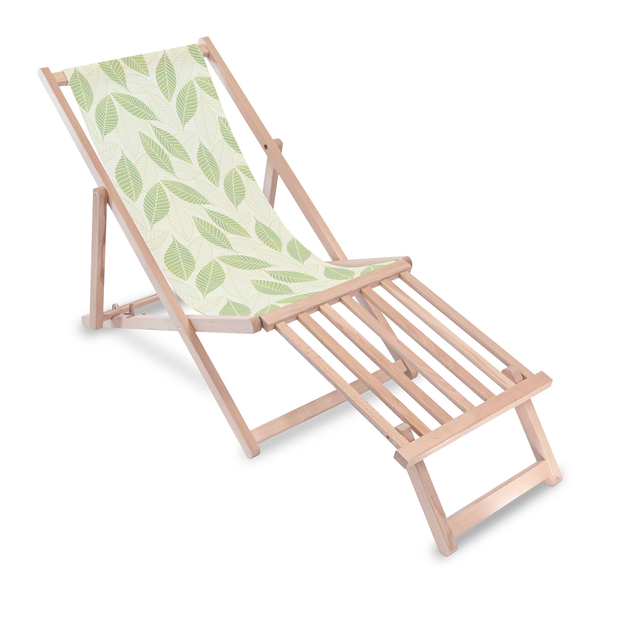 Wooden deck chair with wooden footrest Light Green Leaves