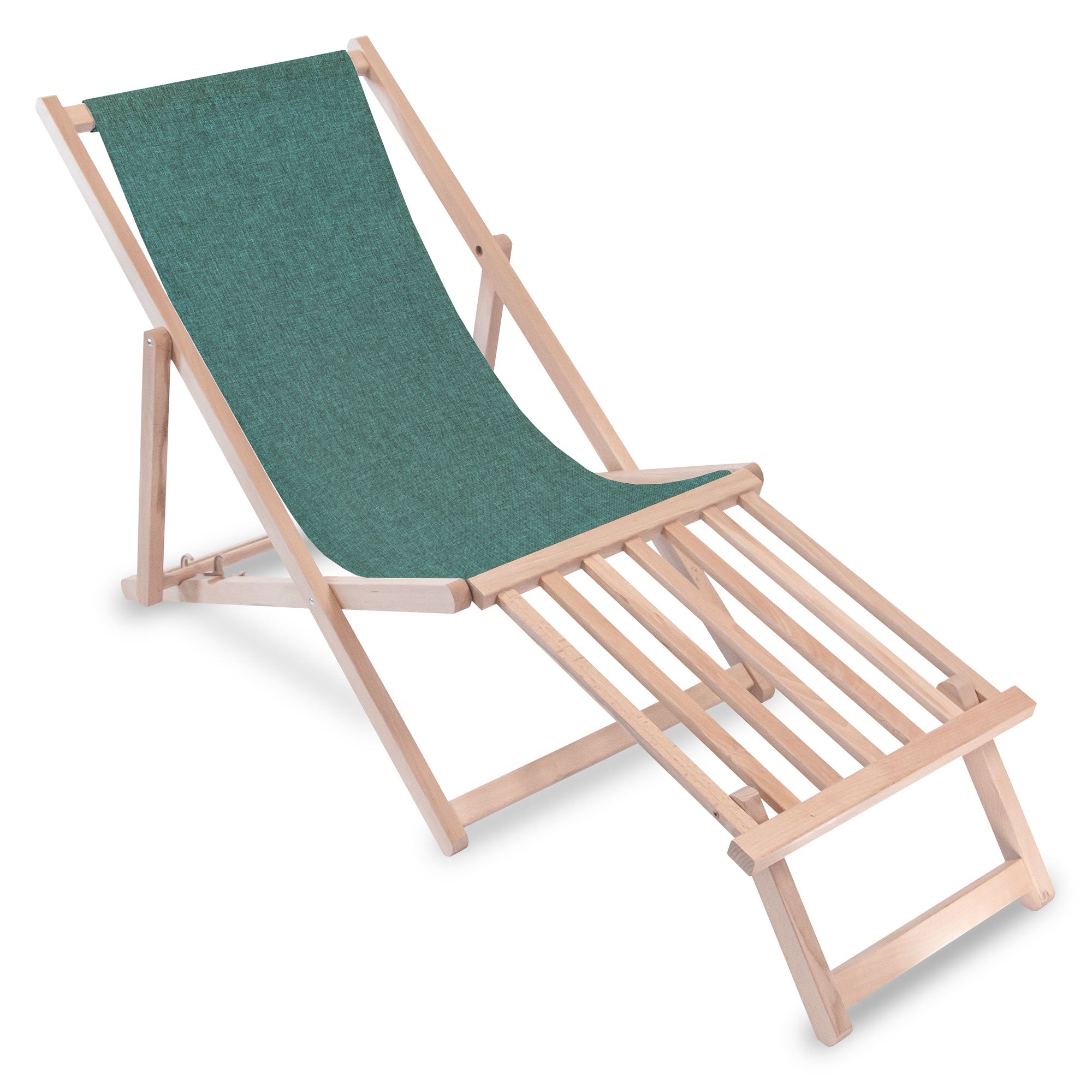 Wooden deck chair with wooden footrest Linen imitation Sea Abyss