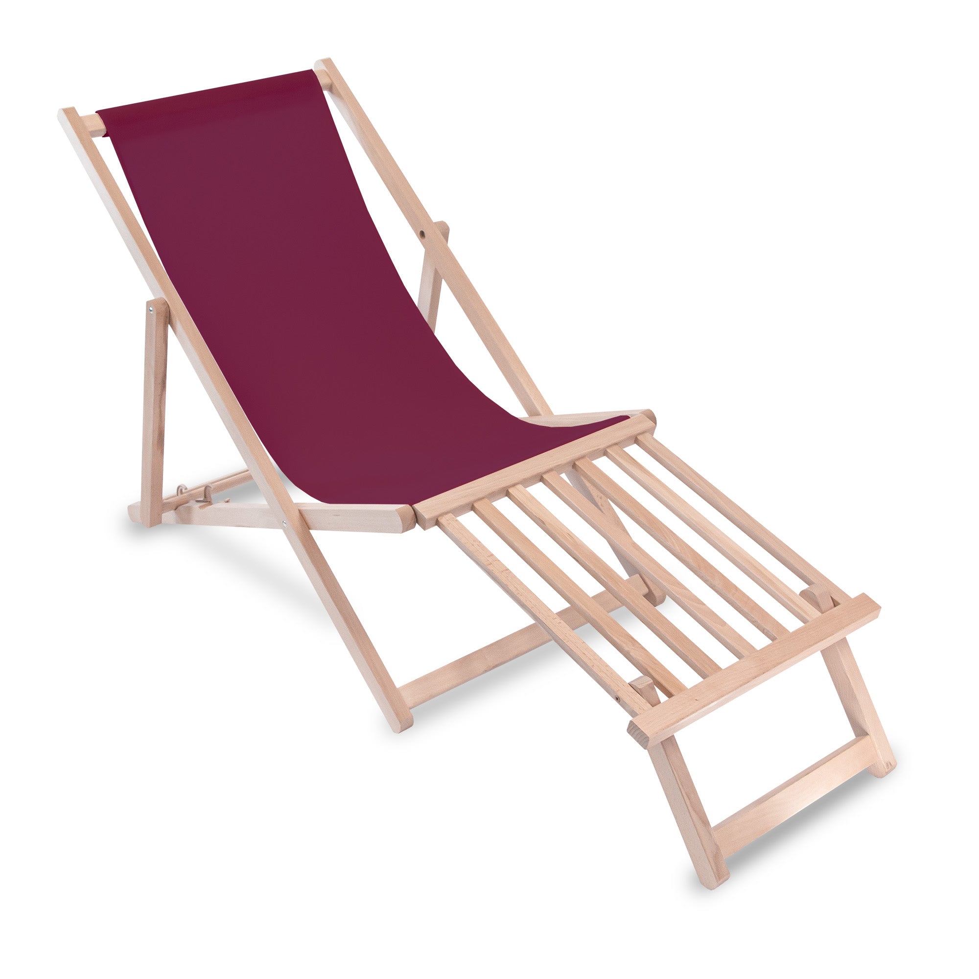Wooden deck chair with wooden footrest Burgundy
