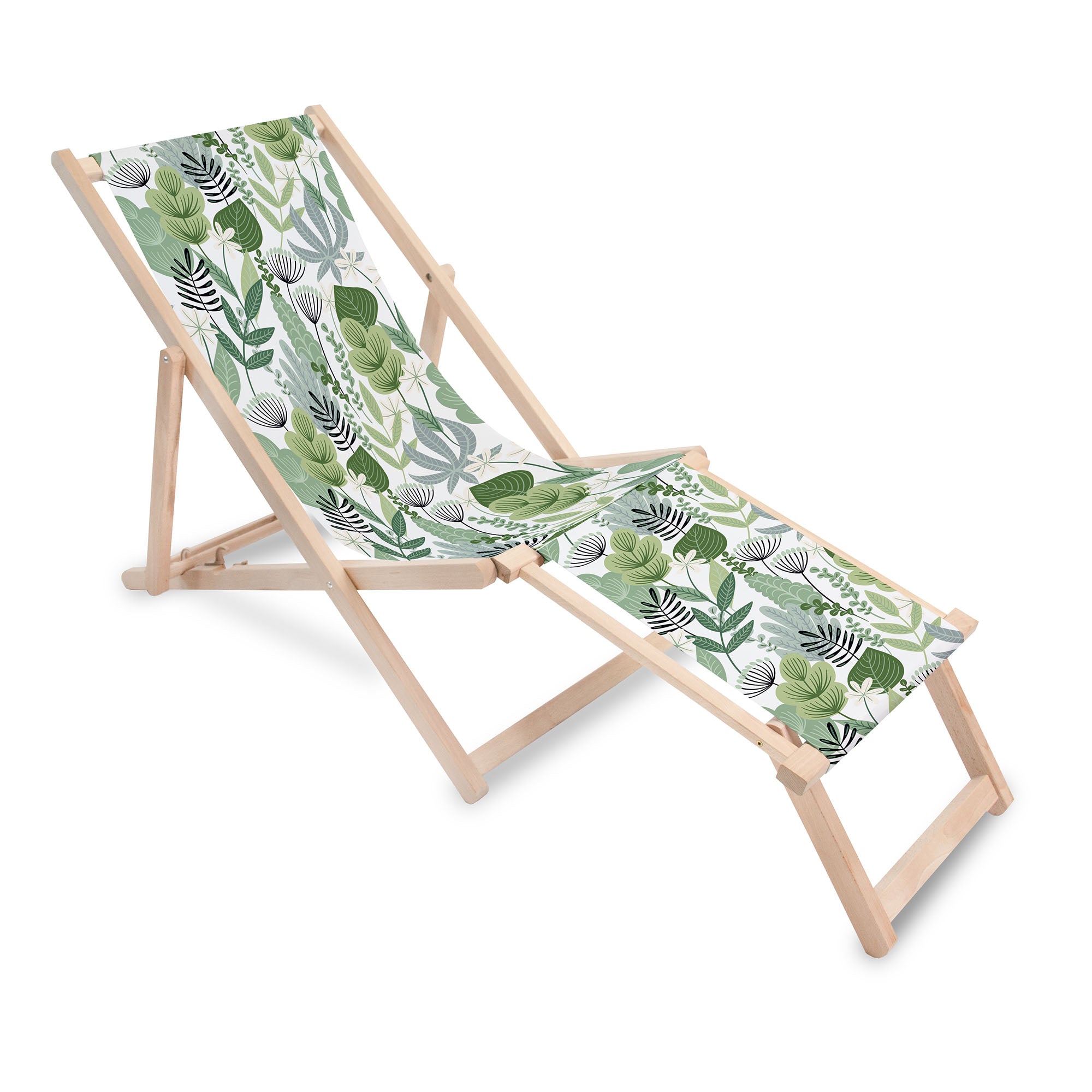 Wooden Deck Chair with Footrest Flowers and Grass