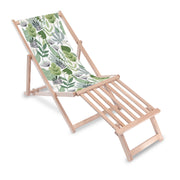Wooden deck chair with wooden footrest Flowers and Grass