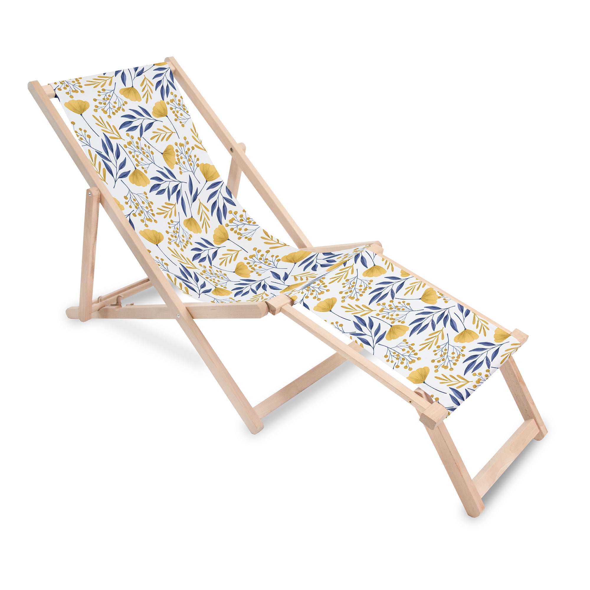 Wooden Deck Chair with Footrest Ginkgo Leaves