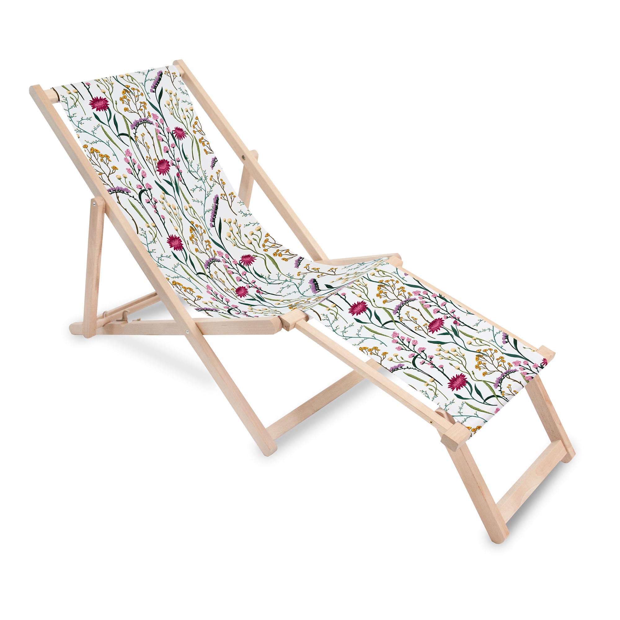 Wooden Deck Chair with Footrest Dried Flowers
