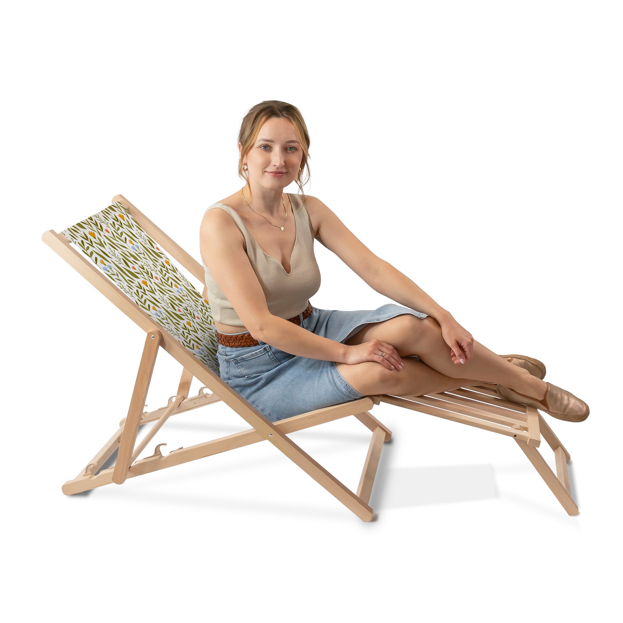 Holzliegestuhl mit Fußhocker aus Holz Sommer-Spaziergang