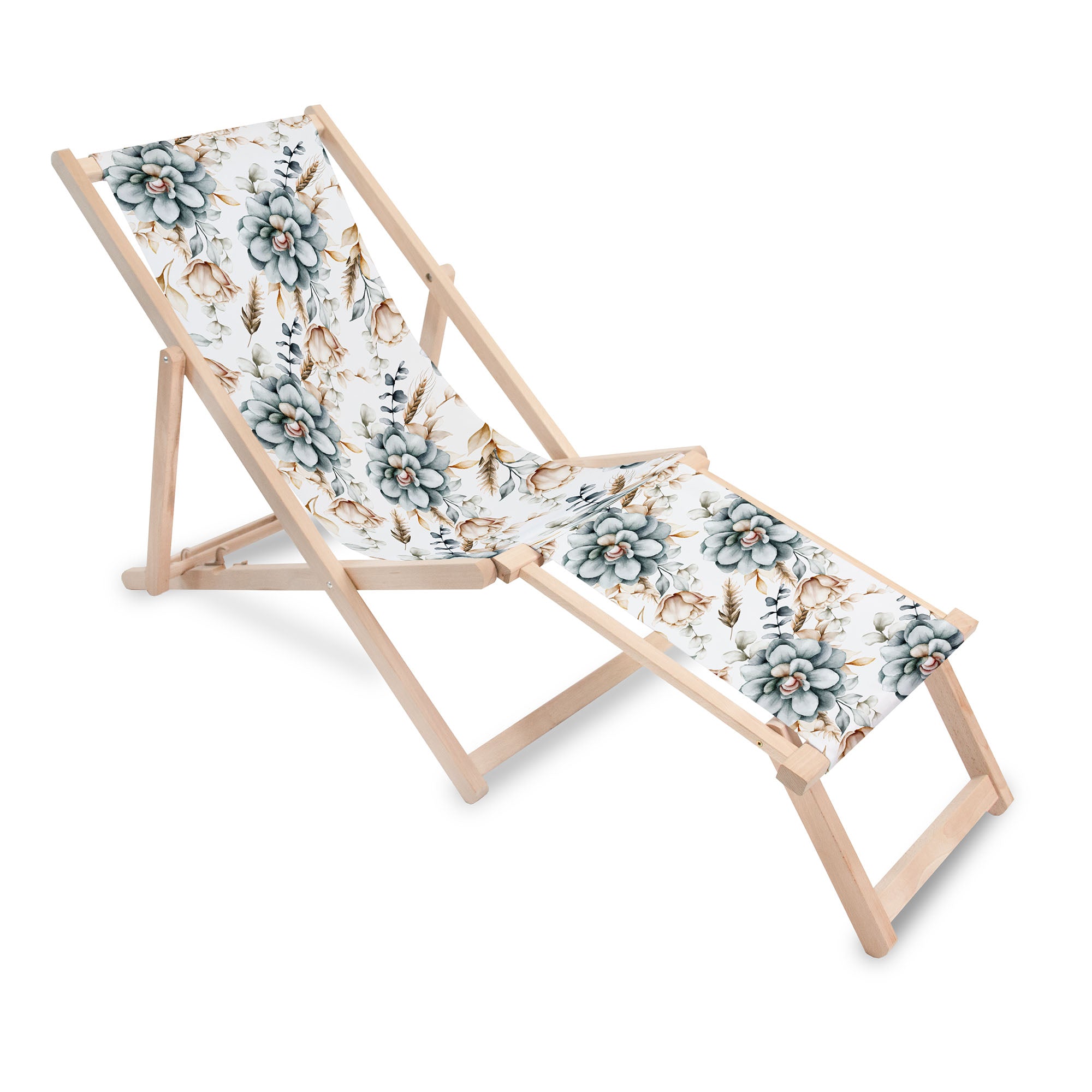 Wooden Deck Chair with Footrest Winter Roses