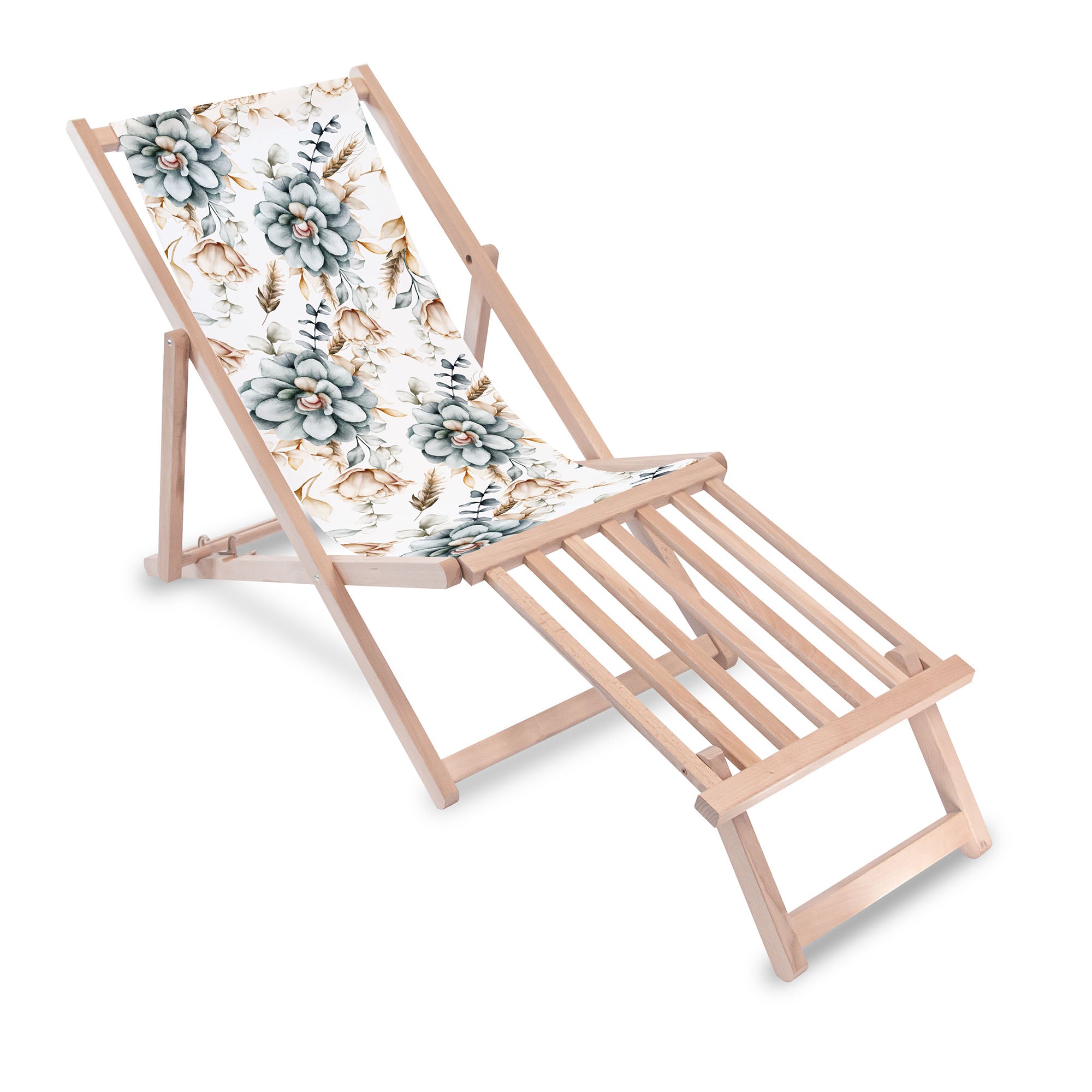 Wooden deck chair with wooden footrest Winter Roses