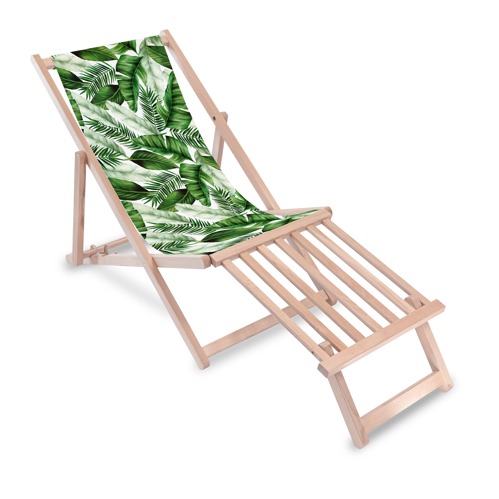 Wooden deck chair with wooden footrest Big Leaves