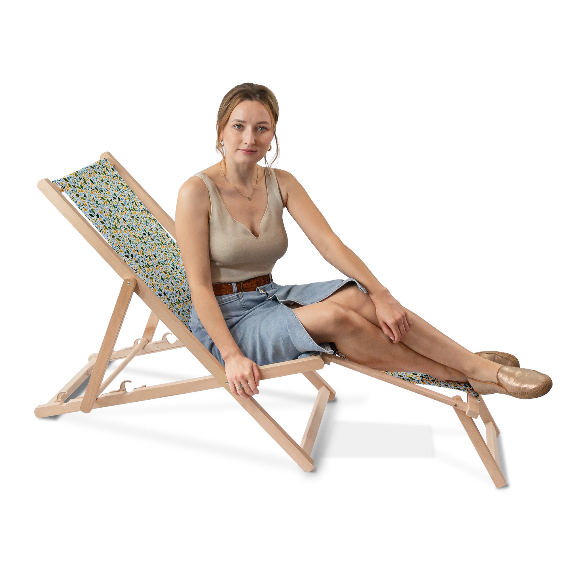 Wooden Deck Chair with Footrest Forget Me Not