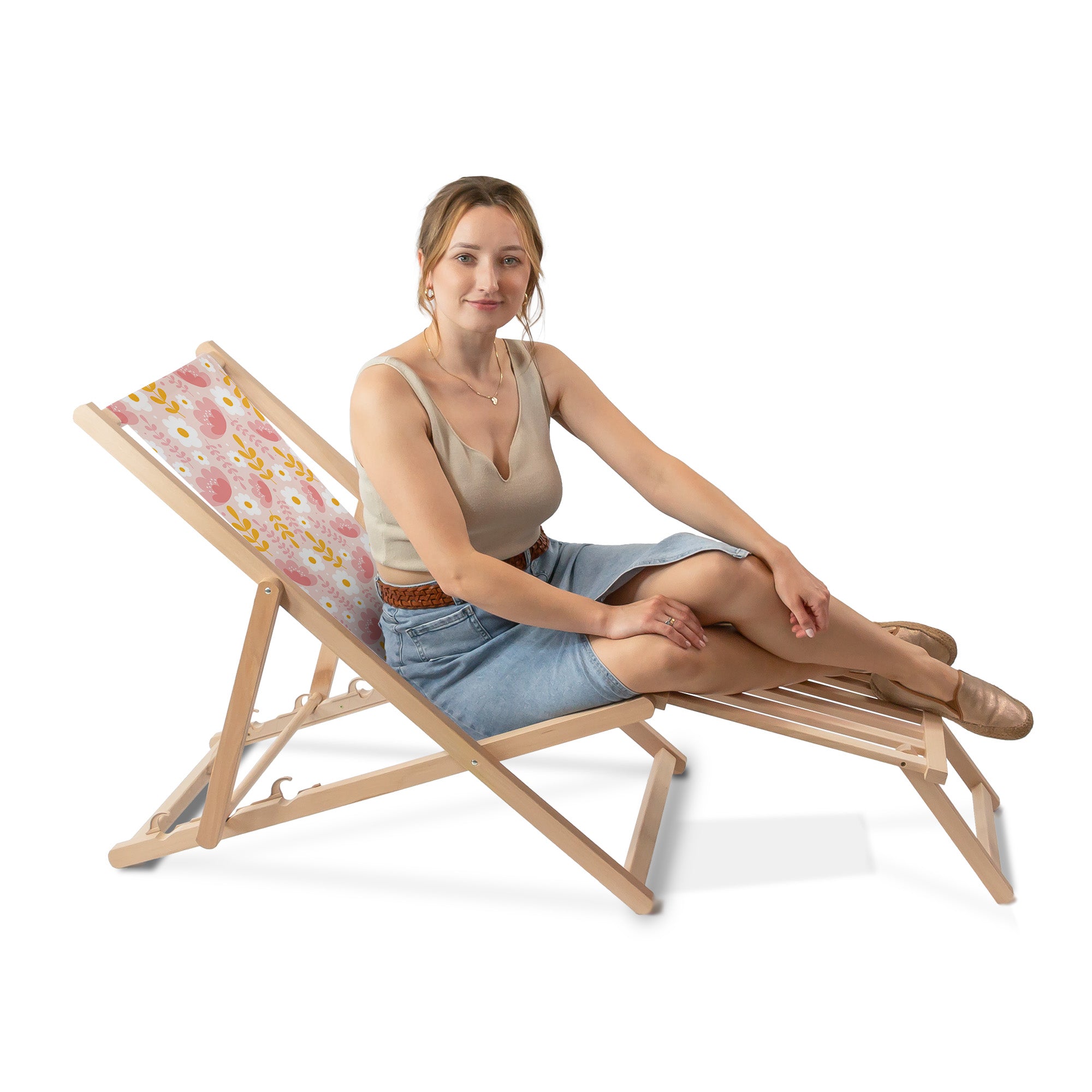 Wooden deck chair with wooden footrest Flowerstore