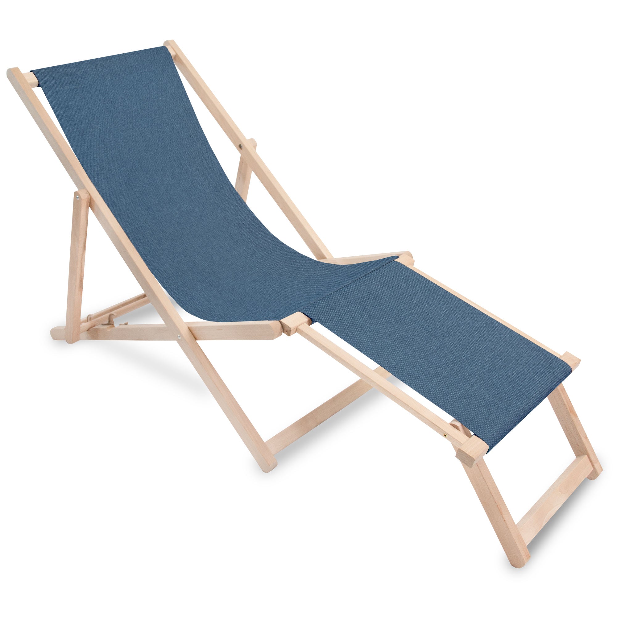 Wooden deck chair with footrest Linen imitation Denim Dream